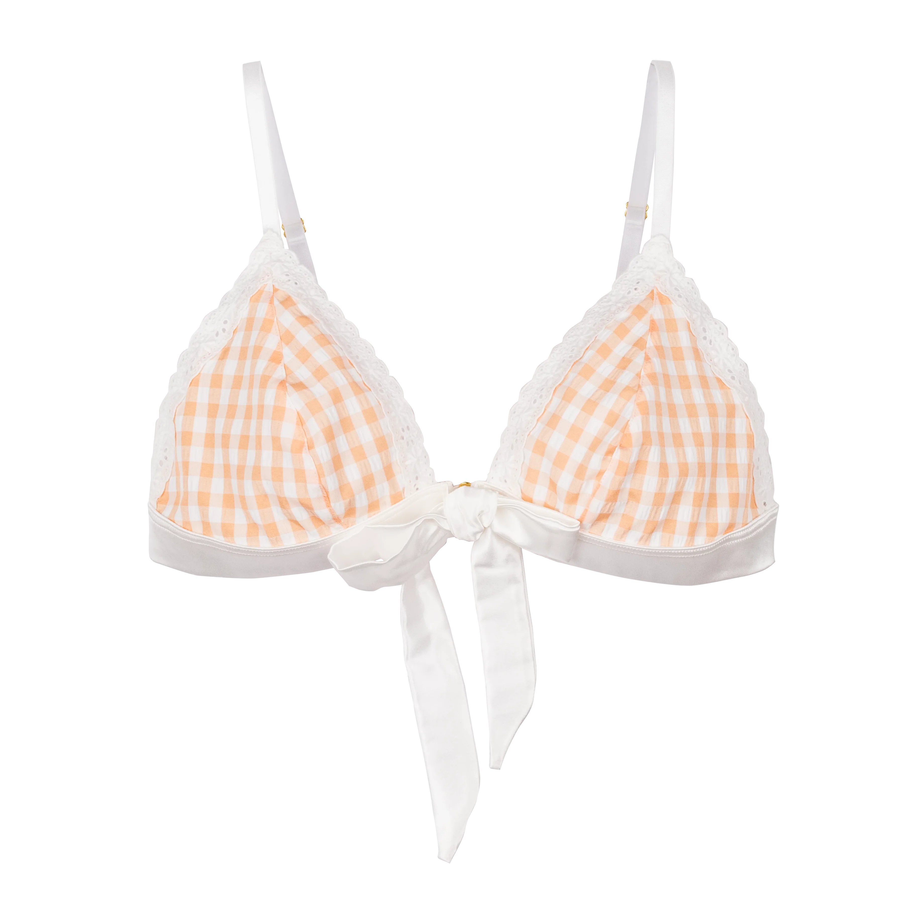 Satin & Gingham Bow Bralette - Peach - Image 16