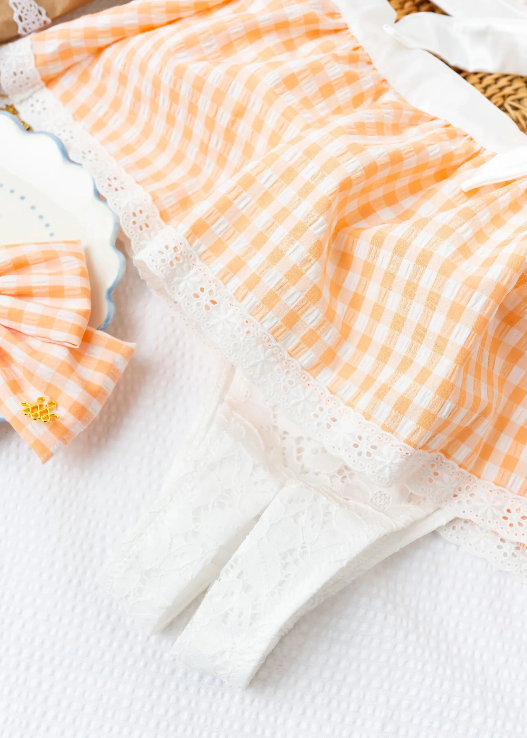 Satin & Gingham High Waist Crotchless Panty - Peach - Image 15