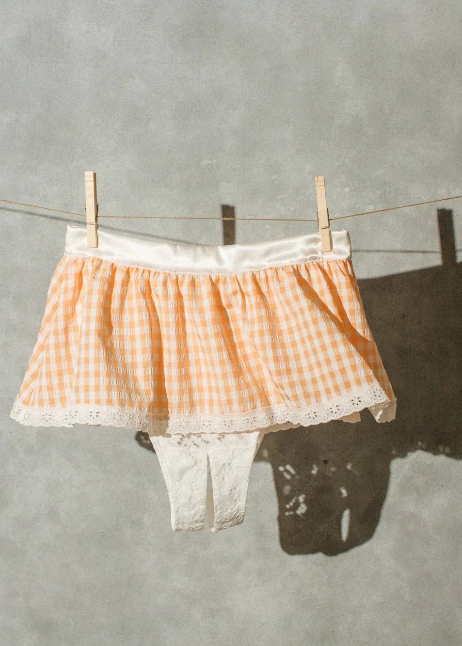Satin & Gingham High Waist Crotchless Panty - Peach - Image 16