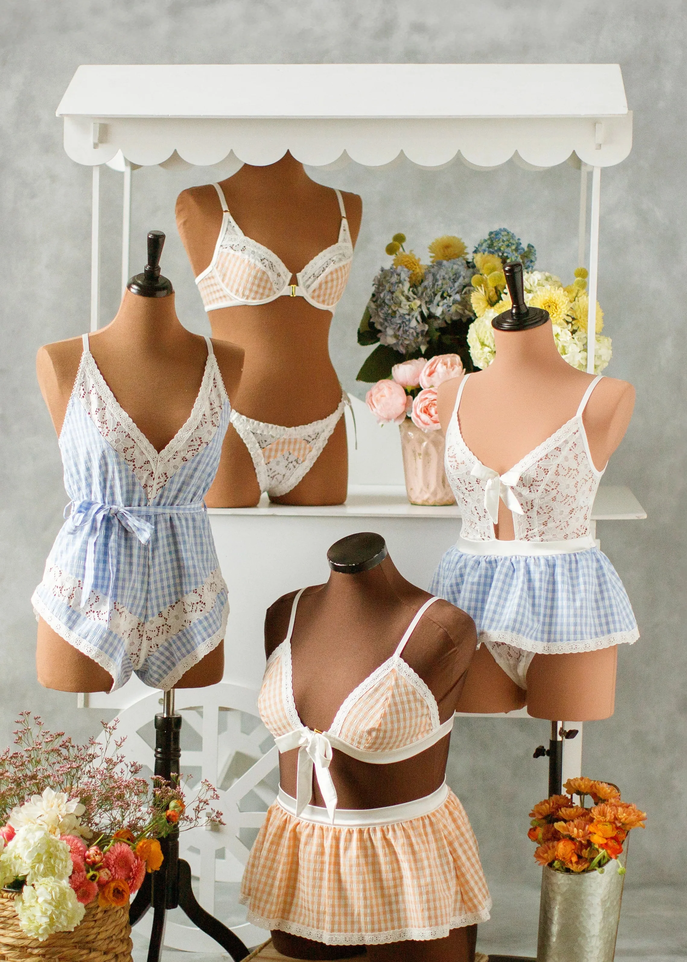 Satin & Gingham High Waist Crotchless Panty - Peach - Image 17