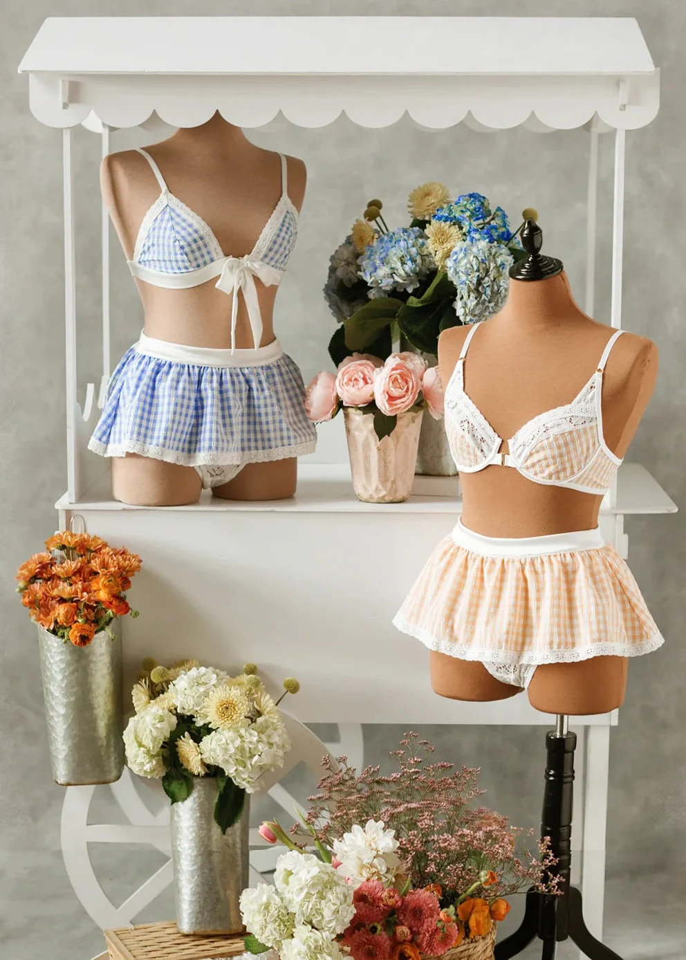 Satin & Gingham High Waist Crotchless Panty - Peach - Image 19