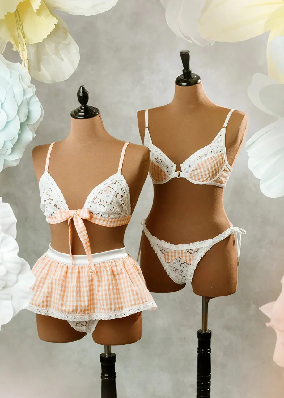 Satin & Gingham High Waist Crotchless Panty - Peach - Image 21