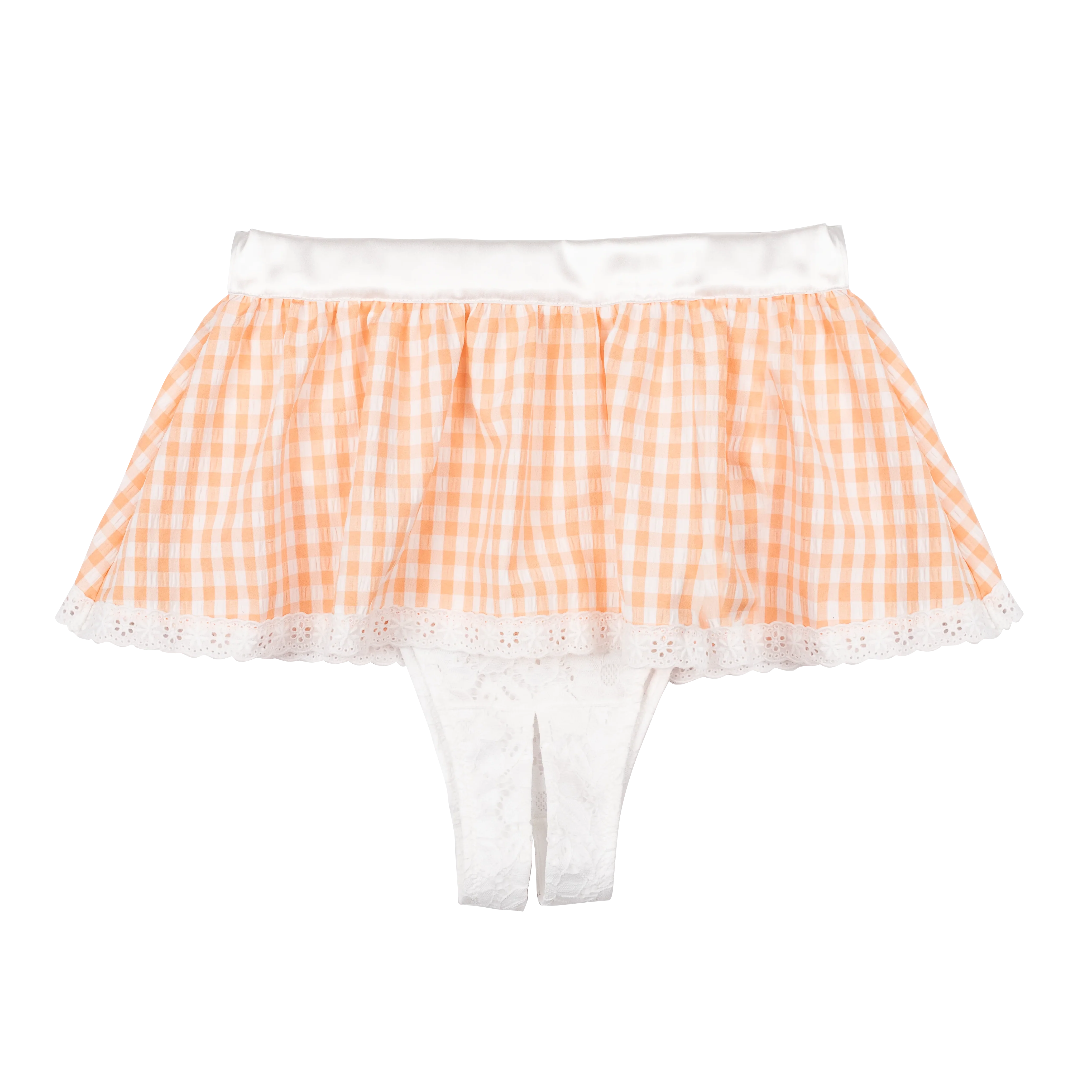 Satin & Gingham High Waist Crotchless Panty - Peach - Image 22