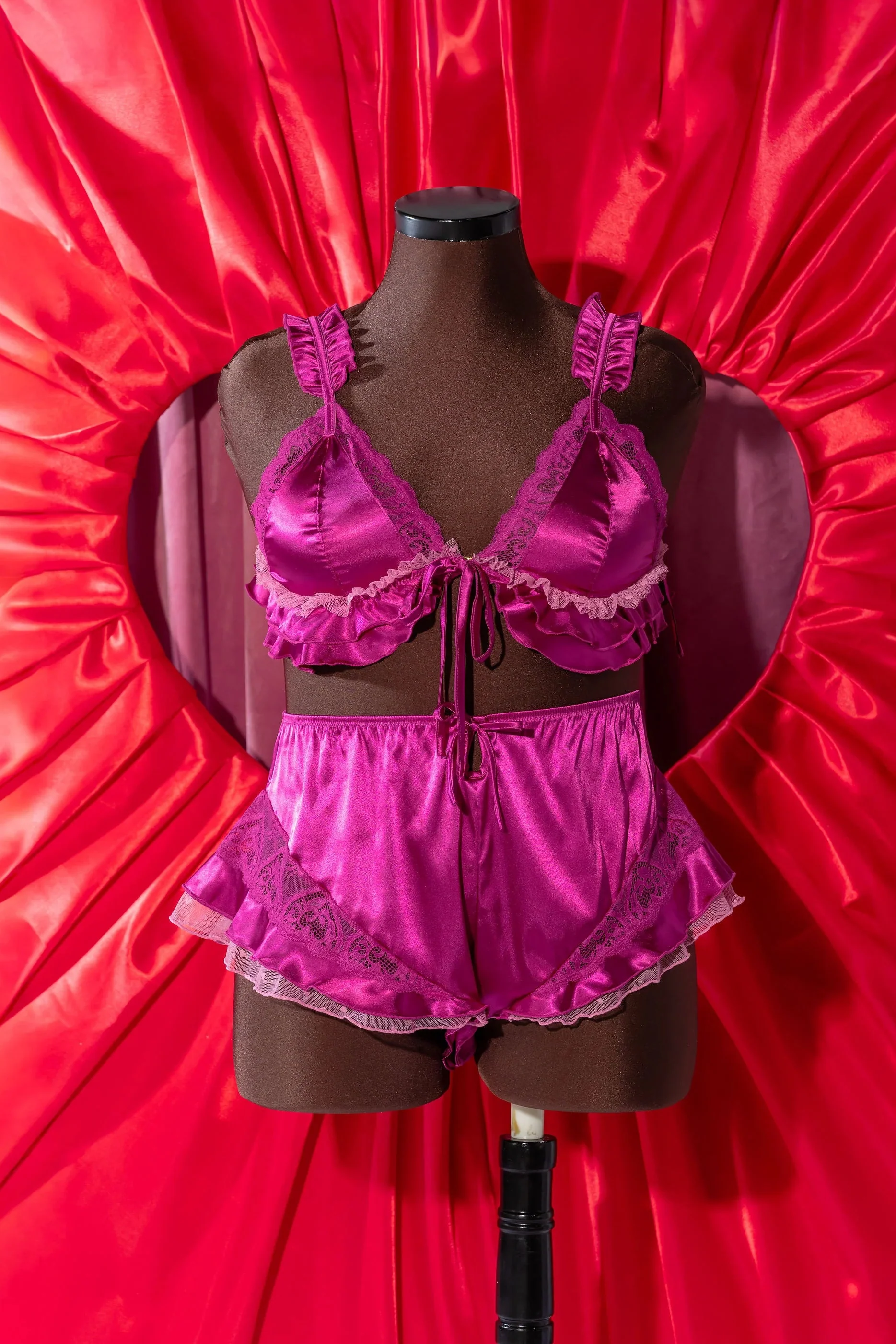 Satin Ruffle Bralette - Fuchsia - Image 15