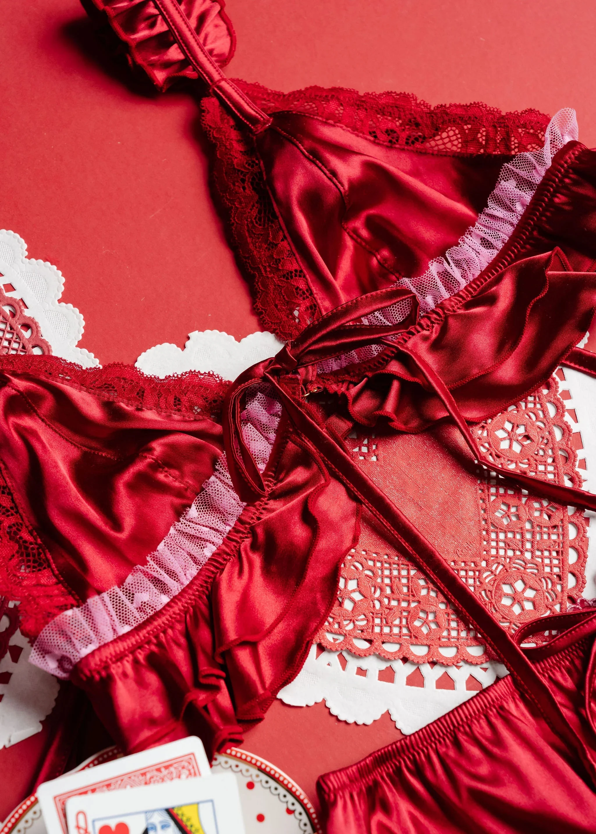 Satin Ruffle Bralette - Red - Image 14