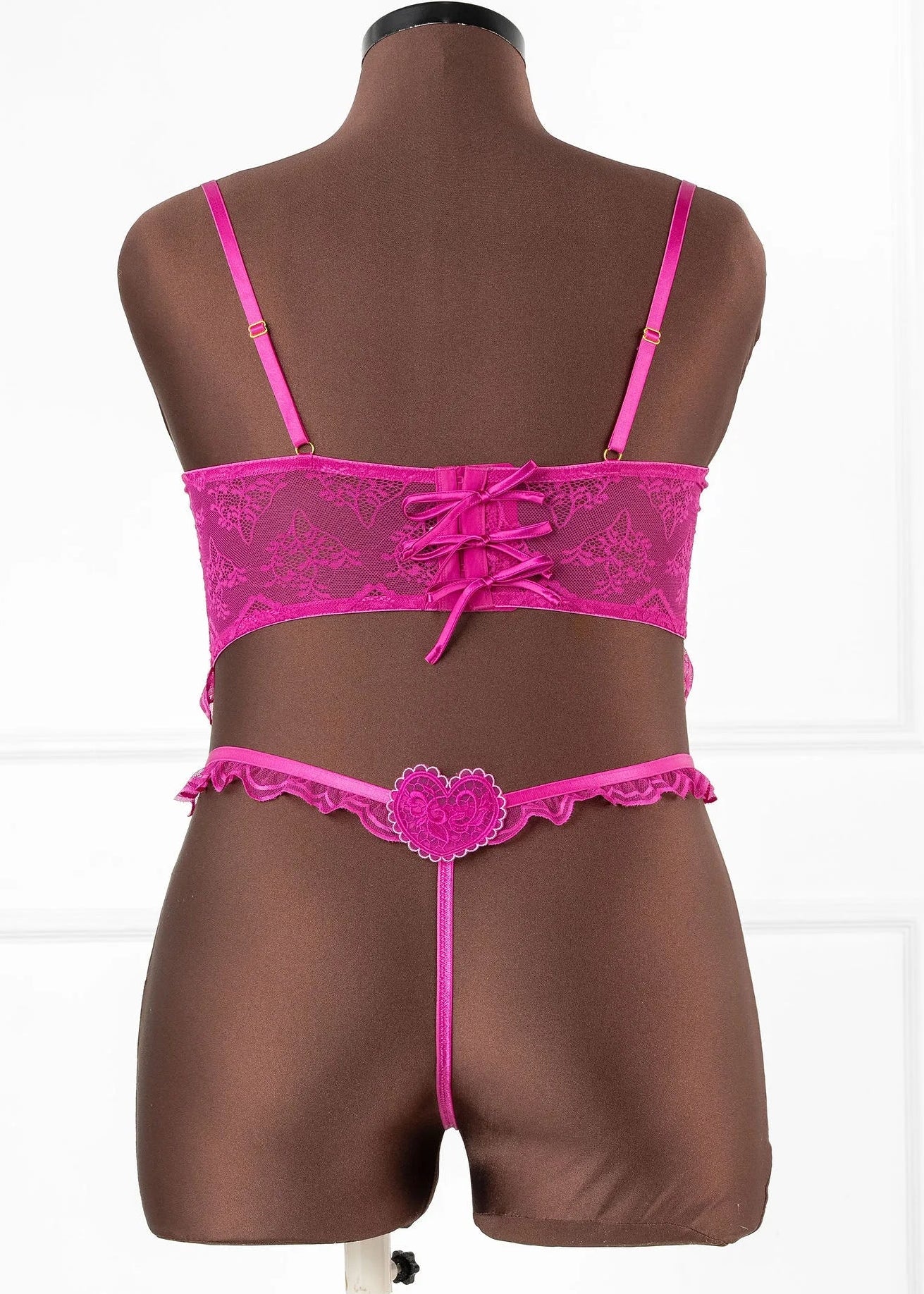 Satin & Scalloped Lace Underwire Bustier - Fuchsia - Image 14
