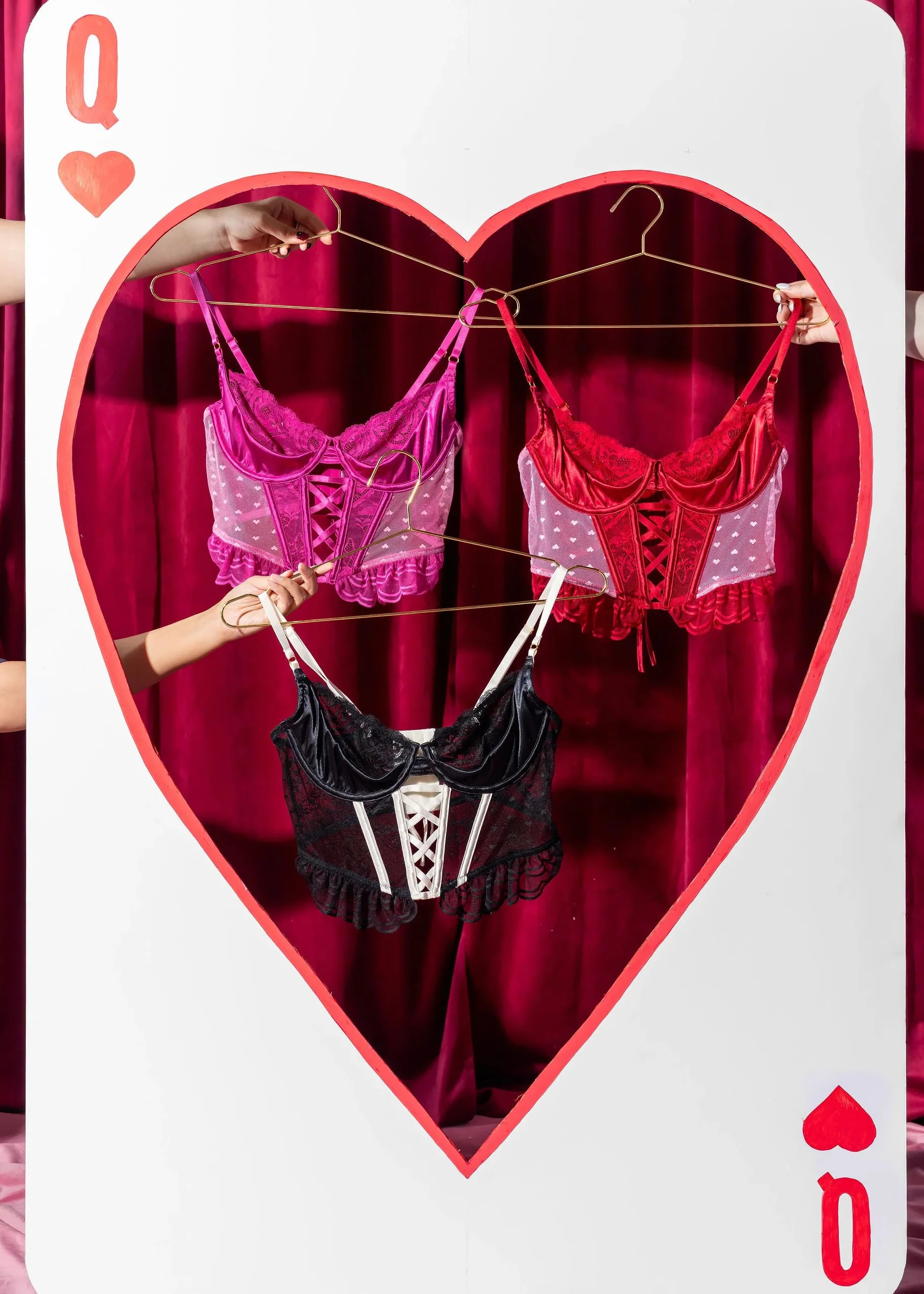 Satin & Scalloped Lace Underwire Bustier - Fuchsia - Image 17