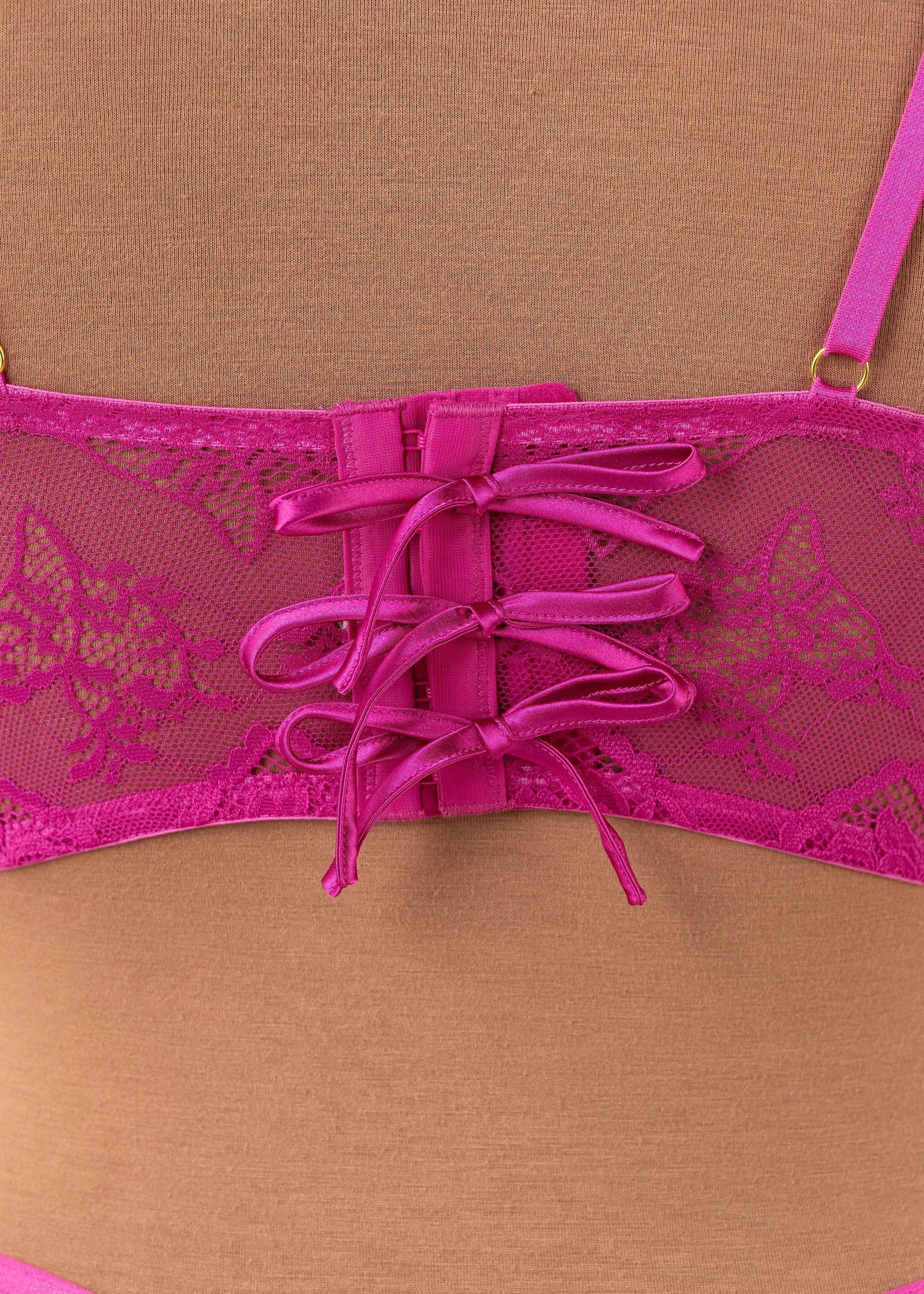 Satin & Scalloped Lace Underwire Bustier - Fuchsia - Image 9