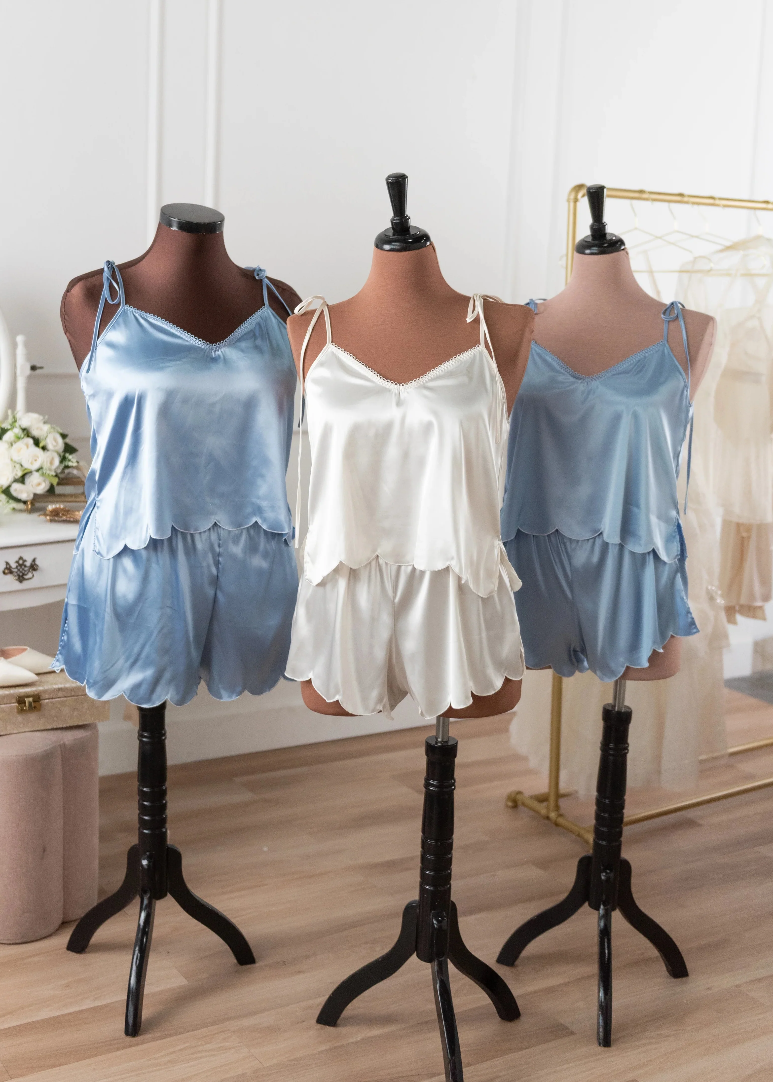 Scalloped Embroidered Satin Cami - Pearl - Image 14