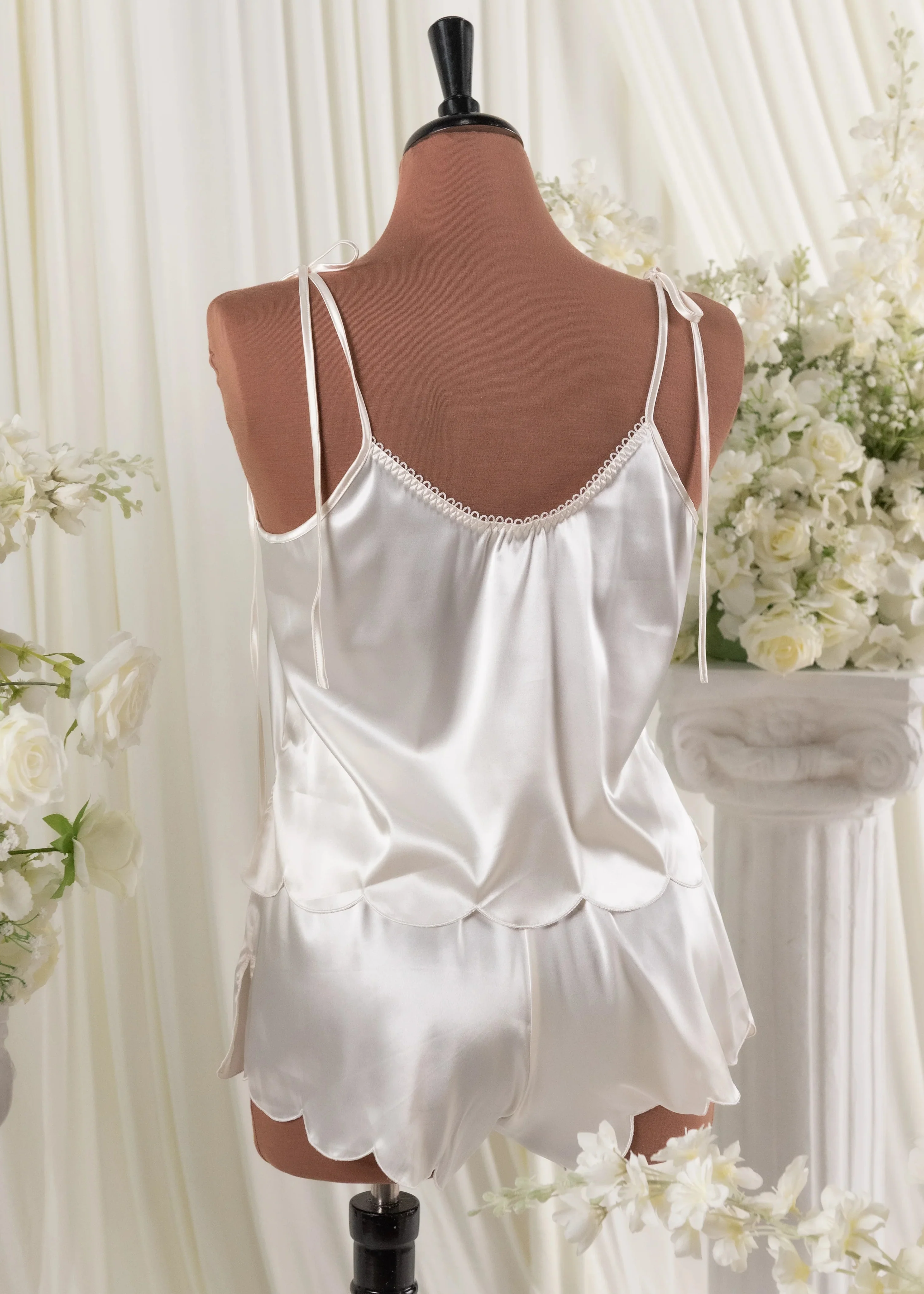 Scalloped Embroidered Satin Cami - Pearl - Image 15