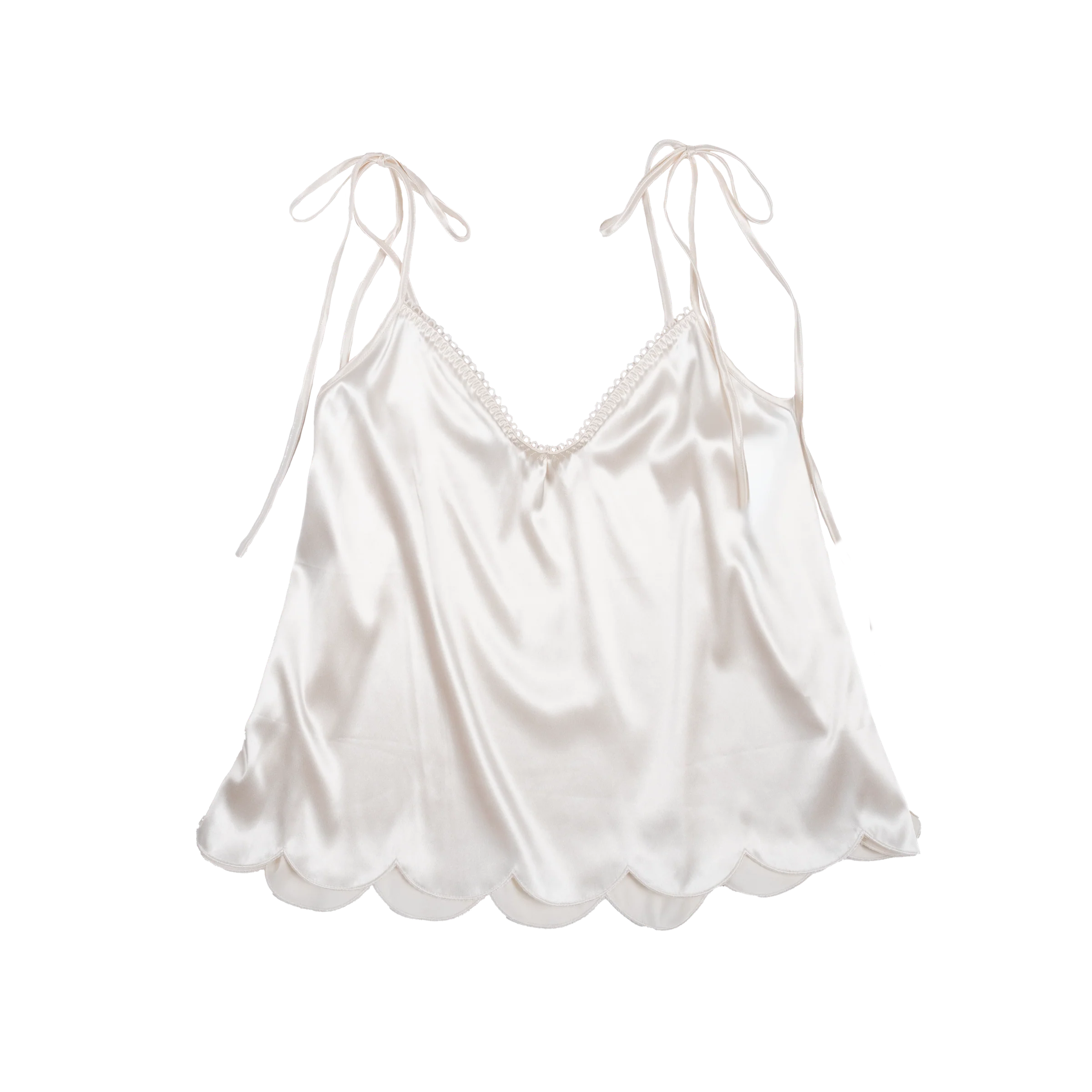 Scalloped Embroidered Satin Cami - Pearl - Image 17