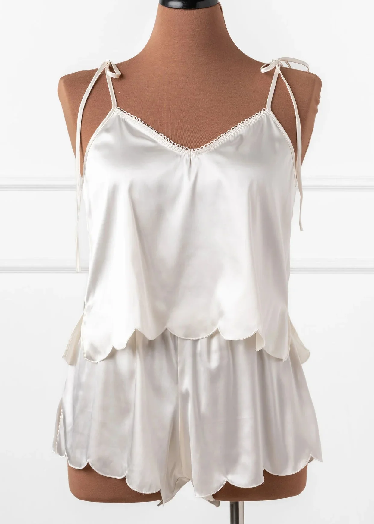 Scalloped Embroidered Satin Cami - Pearl - Image 3