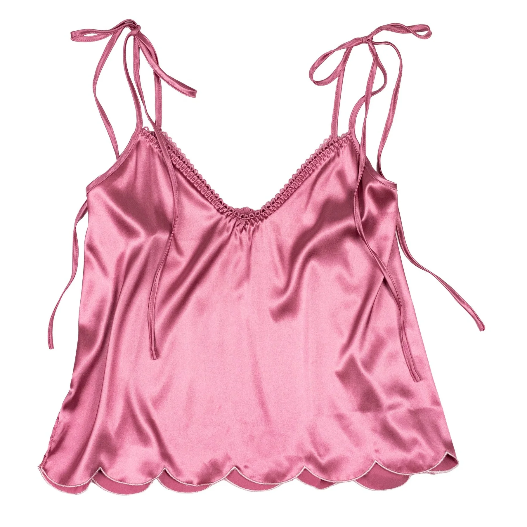 Scalloped Embroidered Satin Cami - Rose