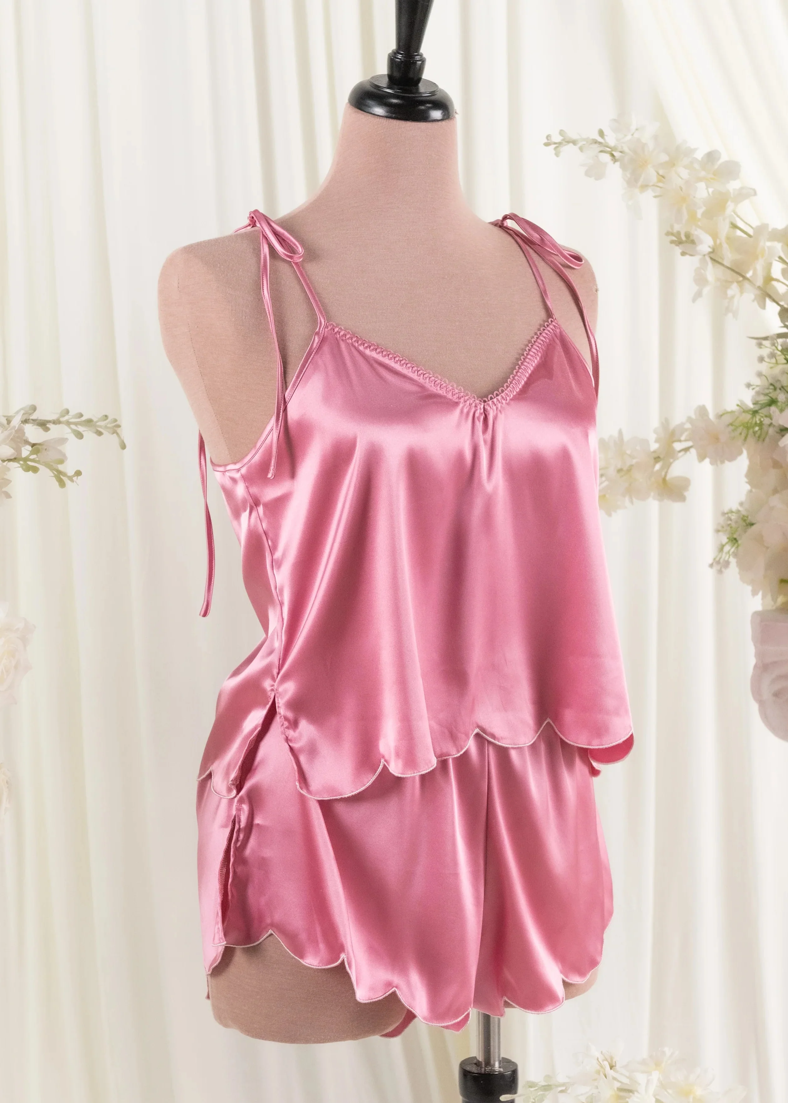 Scalloped Embroidered Satin Cami - Rose - Image 14