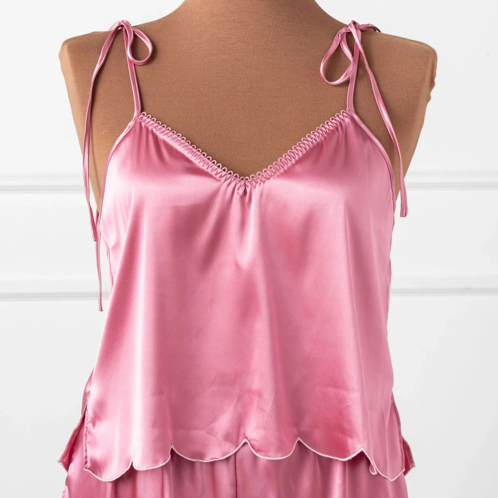 Scalloped Embroidered Satin Cami - Rose - Image 2