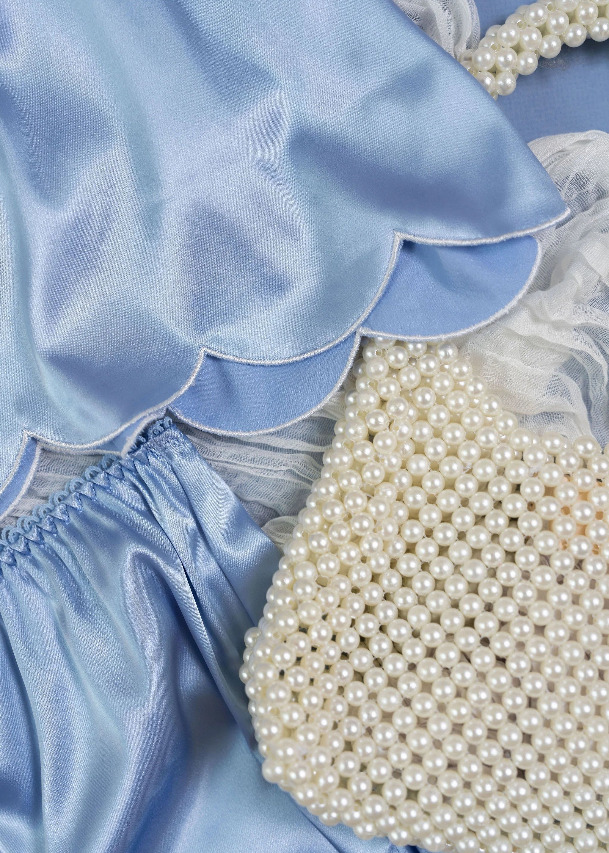 Scalloped Embroidered Satin Cami - Sky Blue - Image 11