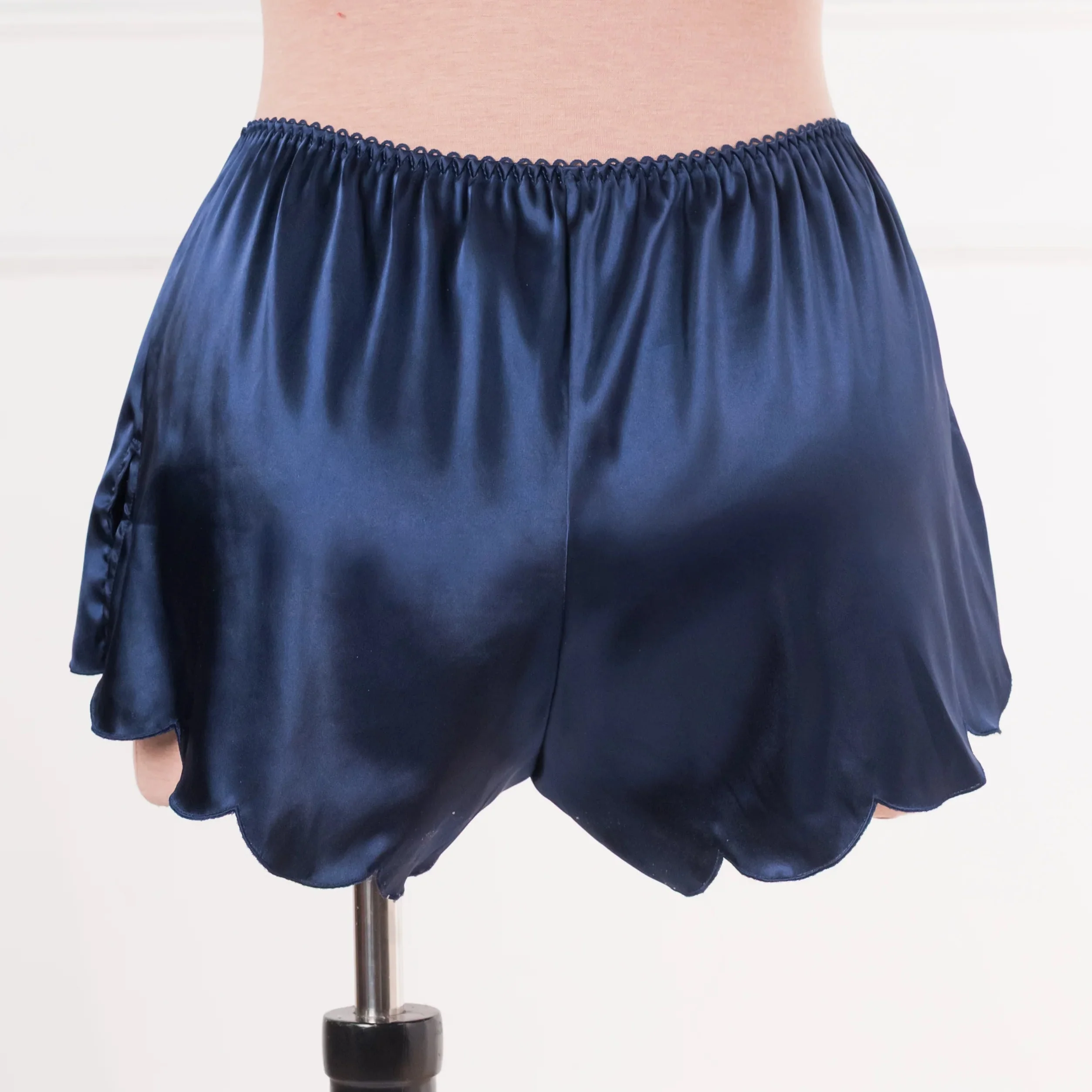 Scalloped Embroidered Satin Shorts - Navy - Image 10
