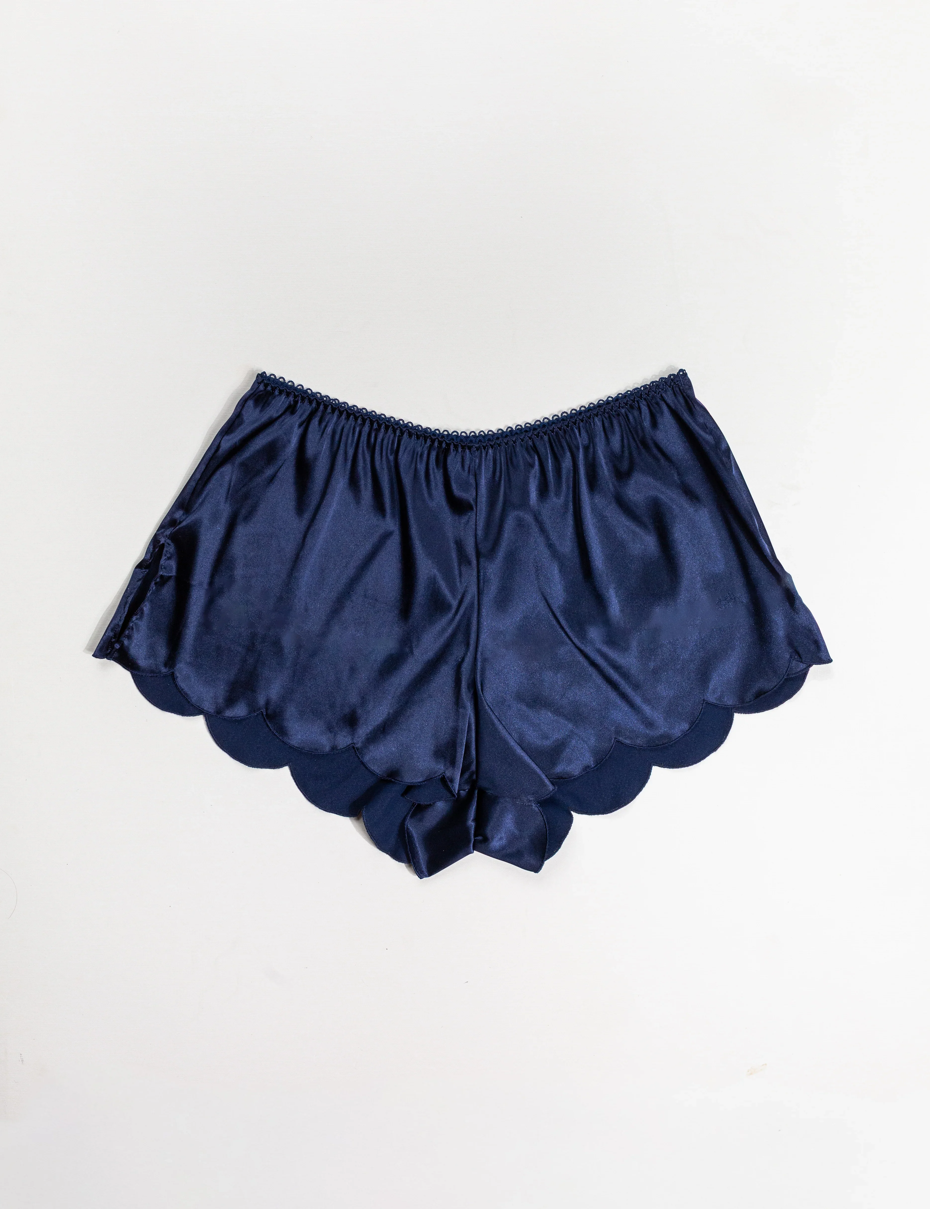 Scalloped Embroidered Satin Shorts - Navy - Image 13