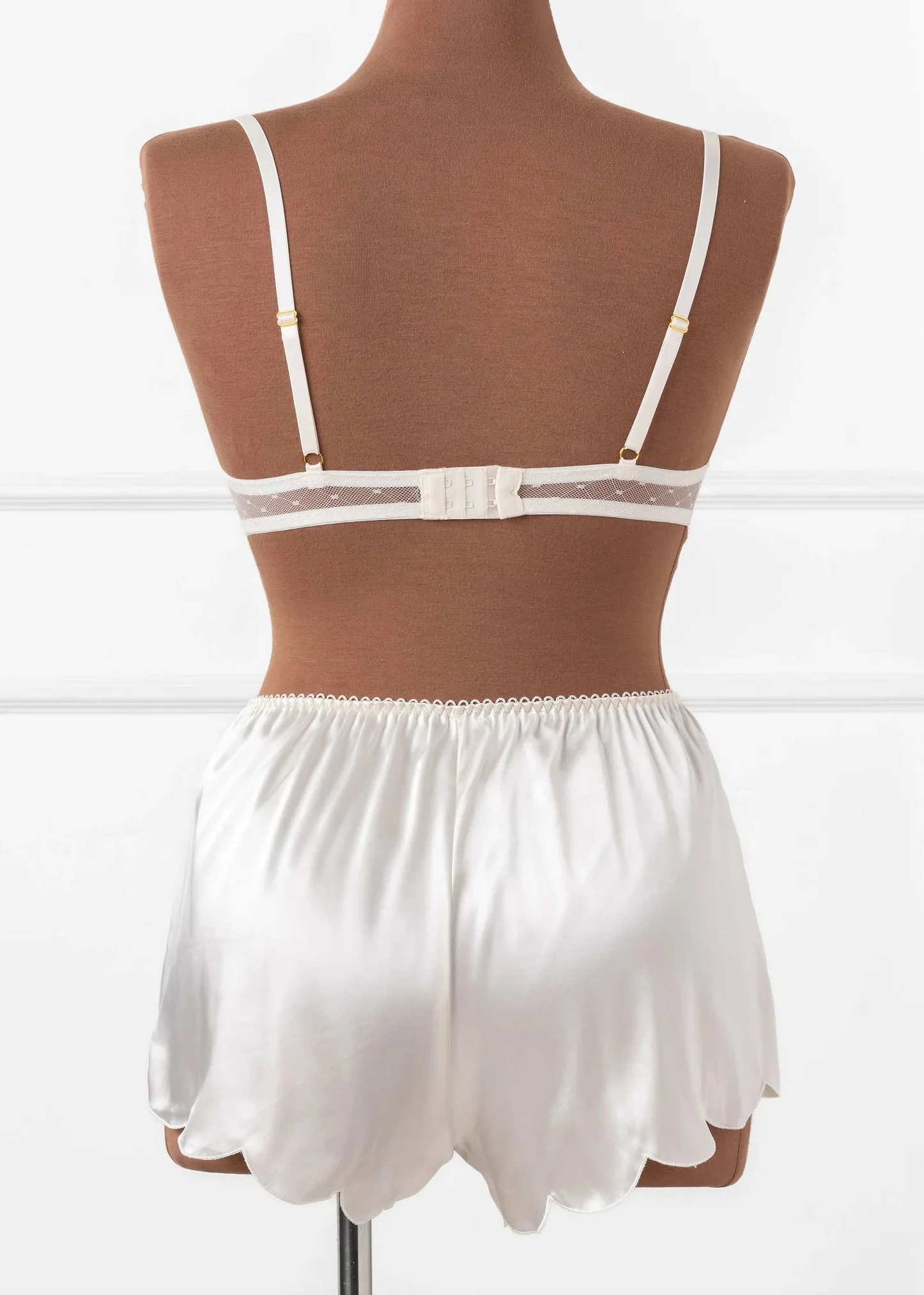 Scalloped Embroidered Satin Shorts - Pearl - Image 7