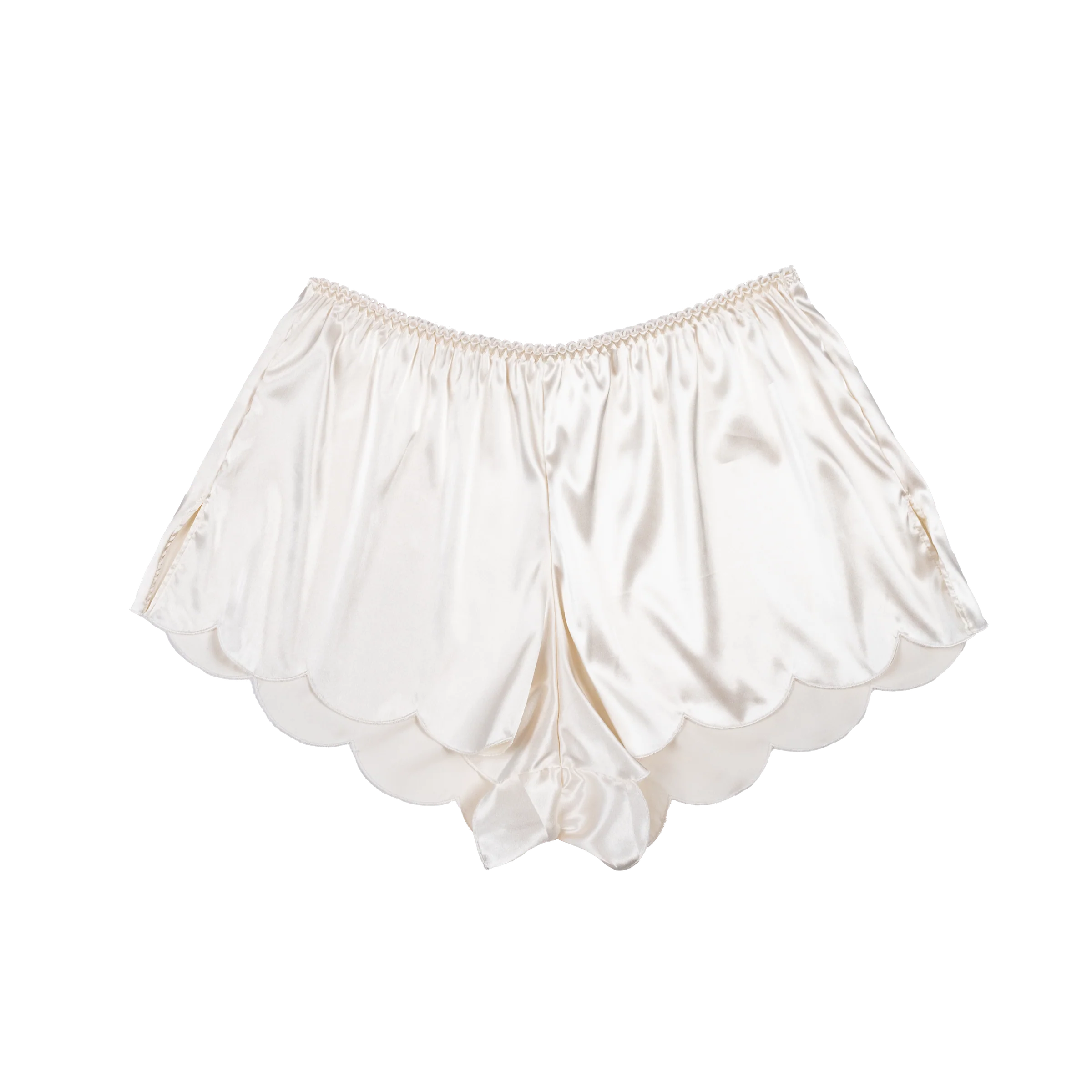 Scalloped Embroidered Satin Shorts - Pearl - Image 8