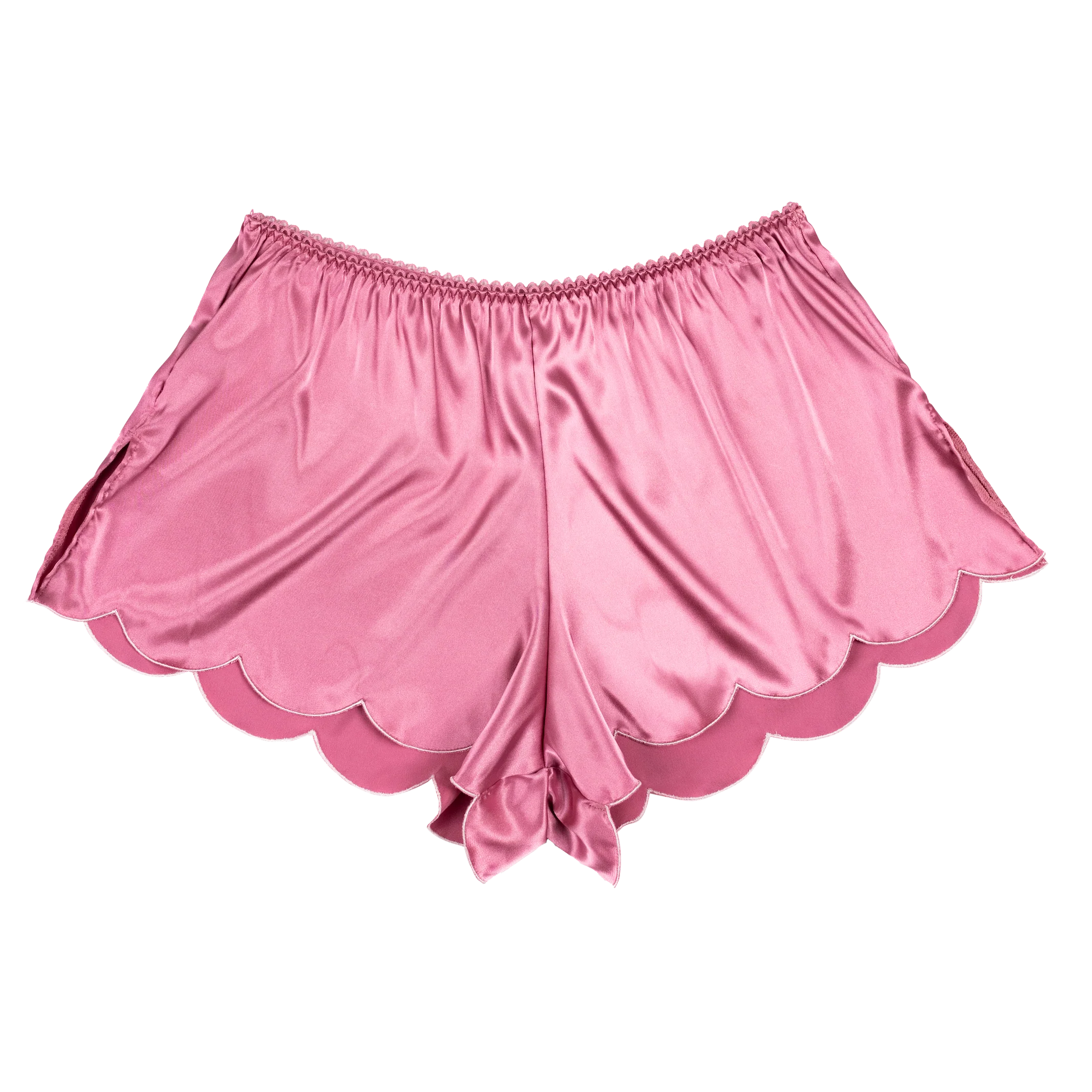 Scalloped Embroidered Satin Shorts - Rose