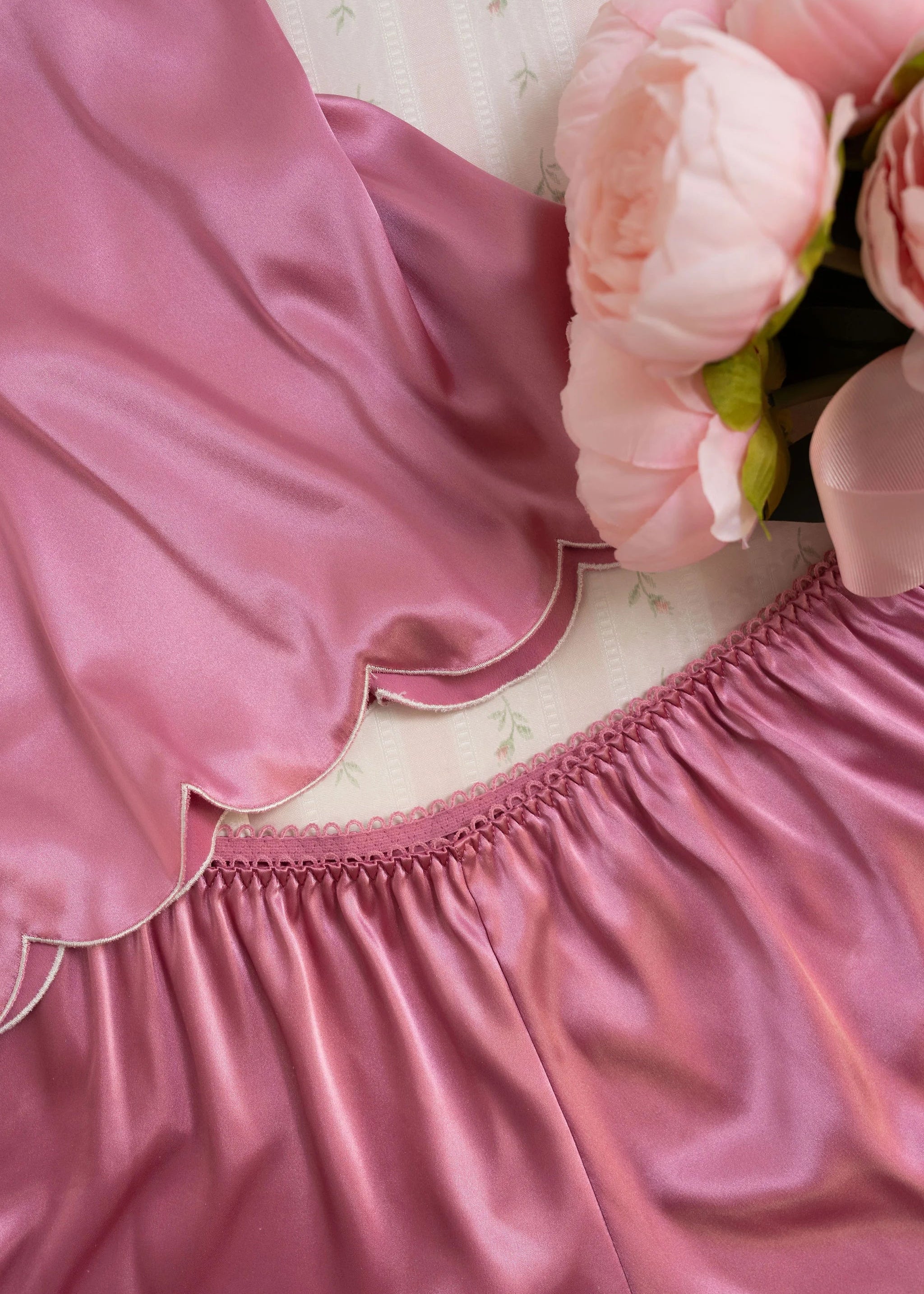 Scalloped Embroidered Satin Shorts - Rose - Image 11