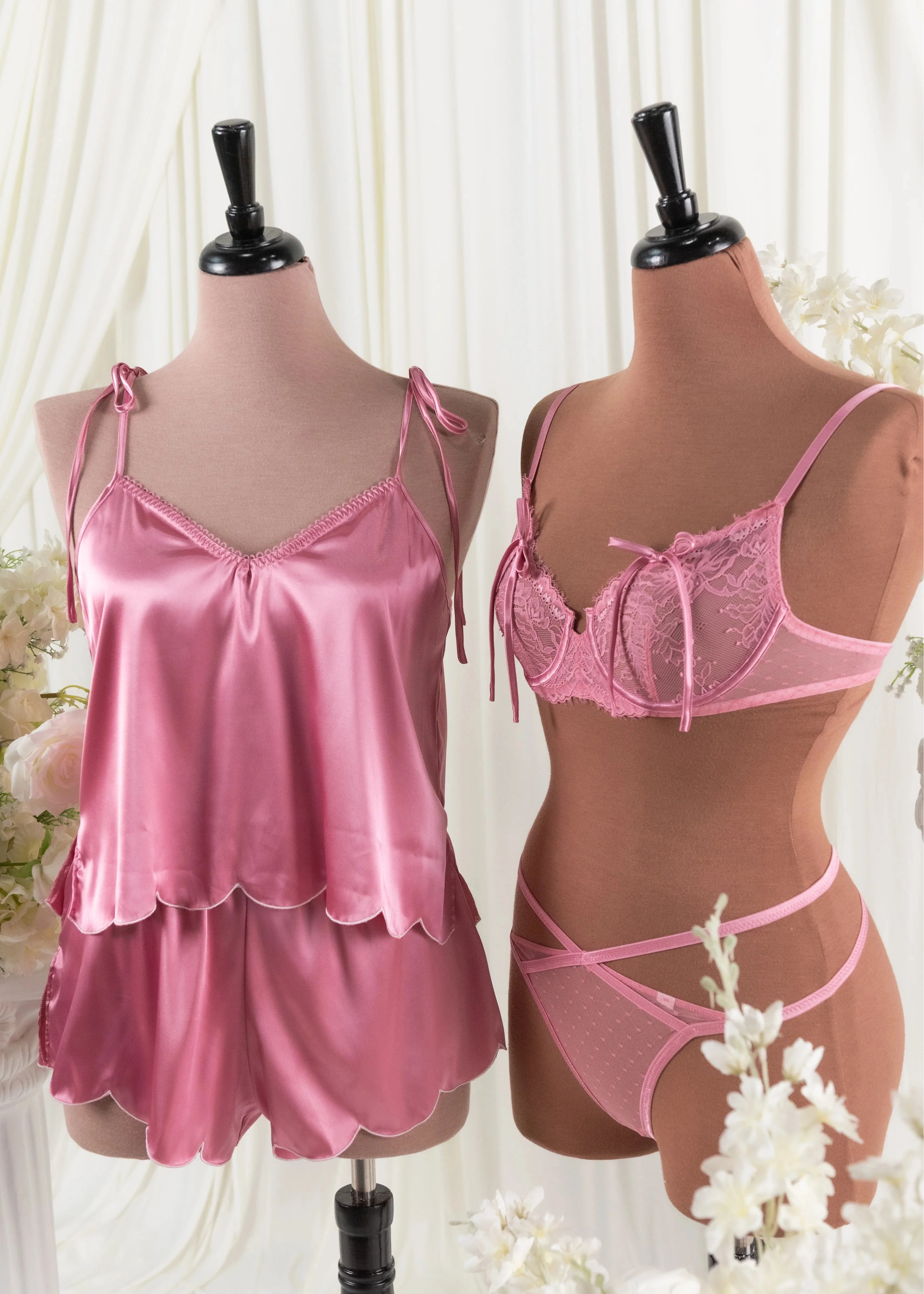 Scalloped Embroidered Satin Shorts - Rose - Image 15