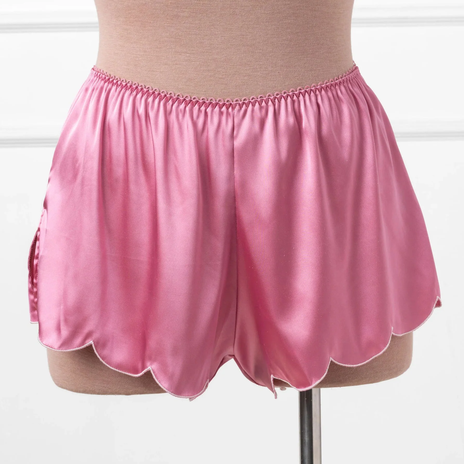 Scalloped Embroidered Satin Shorts - Rose - Image 2