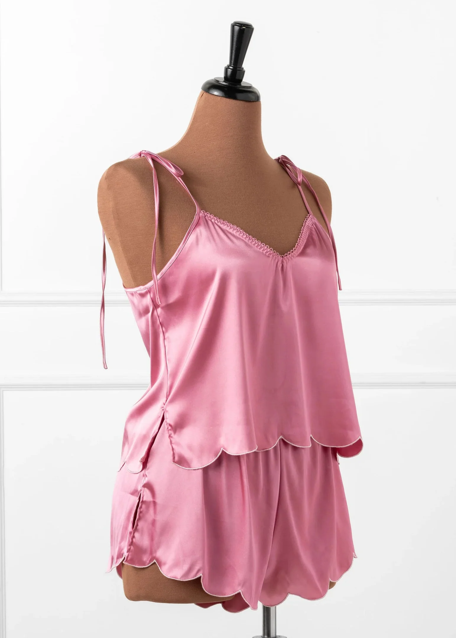 Scalloped Embroidered Satin Shorts - Rose - Image 5