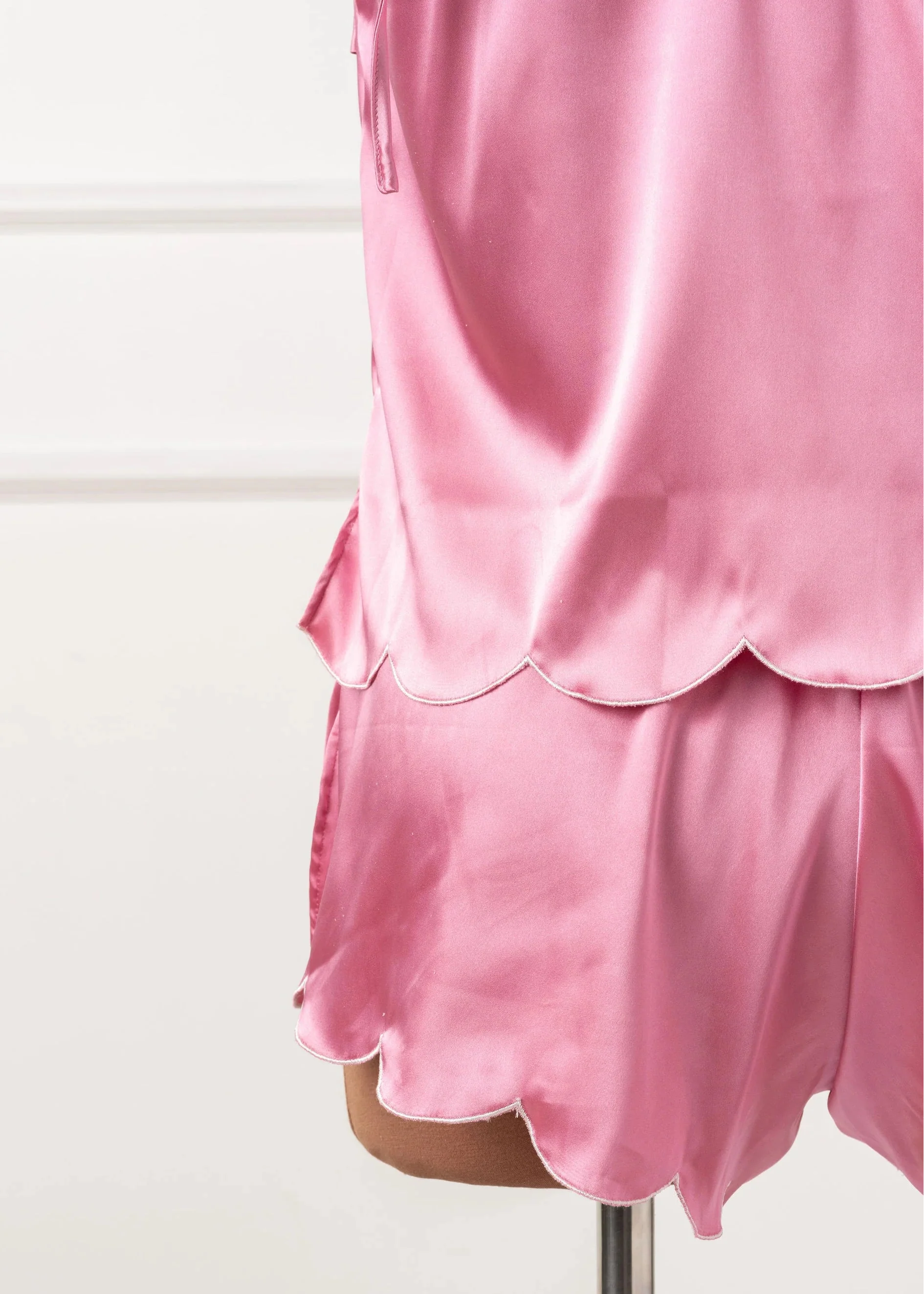 Scalloped Embroidered Satin Shorts - Rose - Image 8