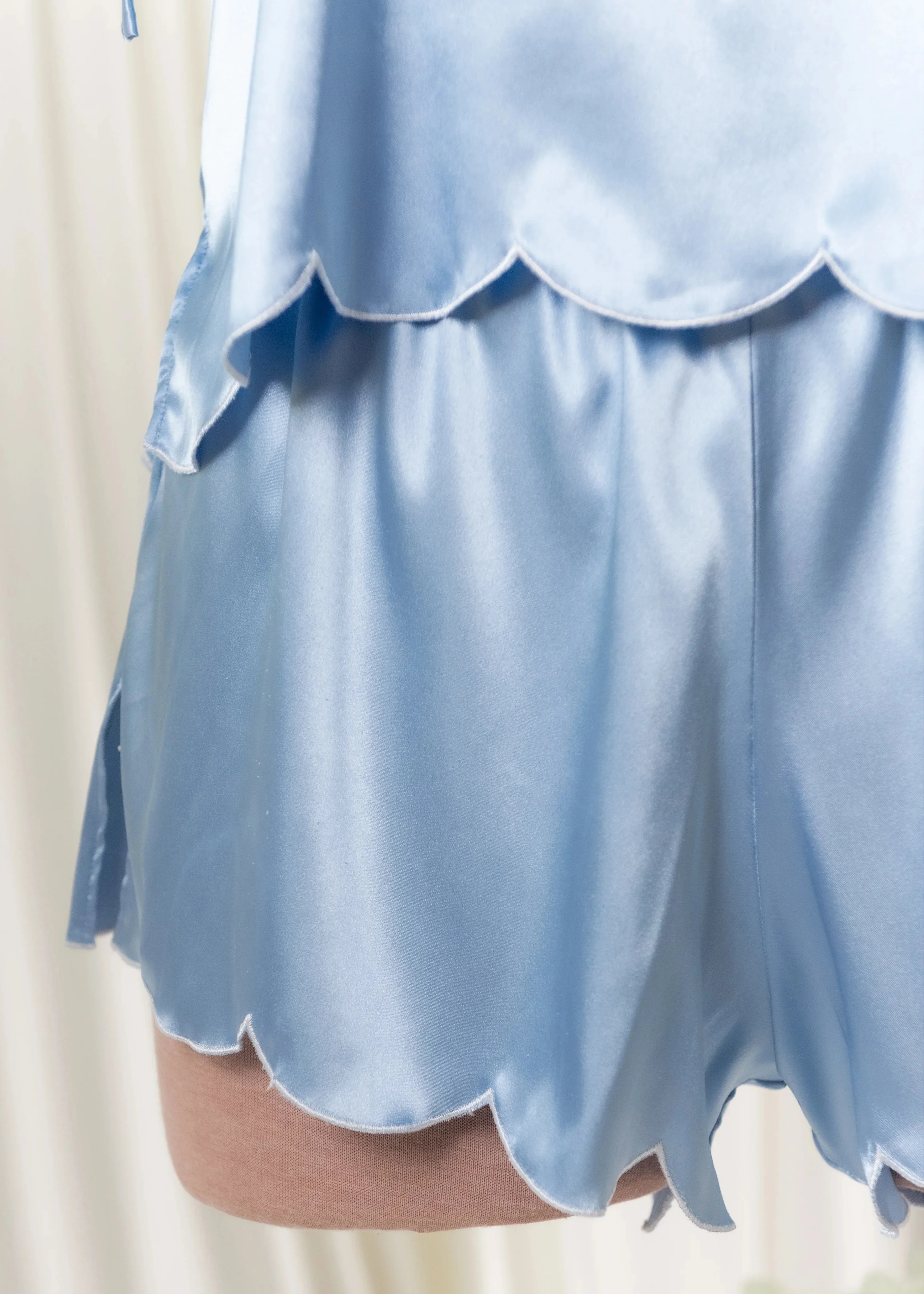 Scalloped Embroidered Satin Shorts - Sky Blue - Image 15