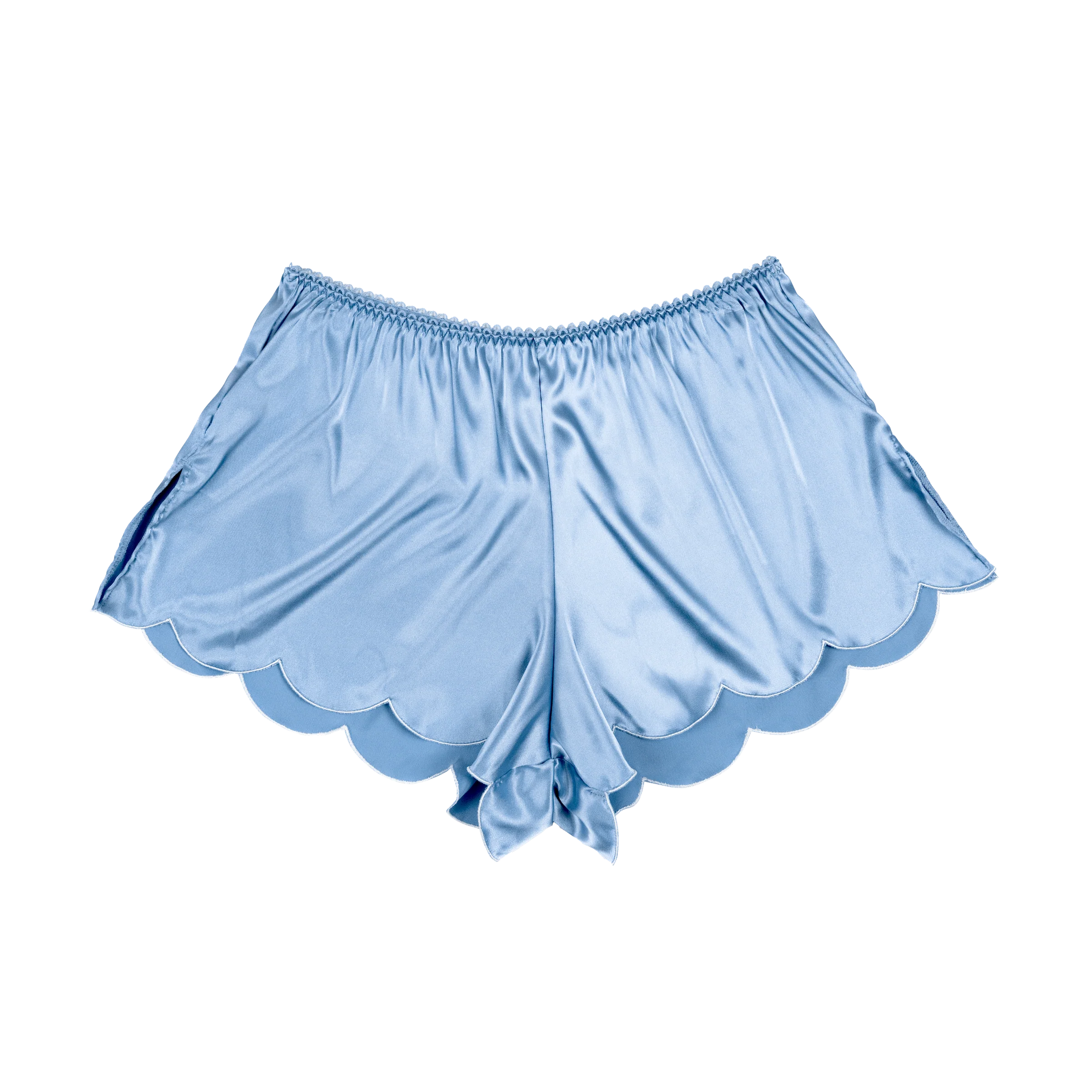 Scalloped Embroidered Satin Shorts - Sky Blue - Image 17