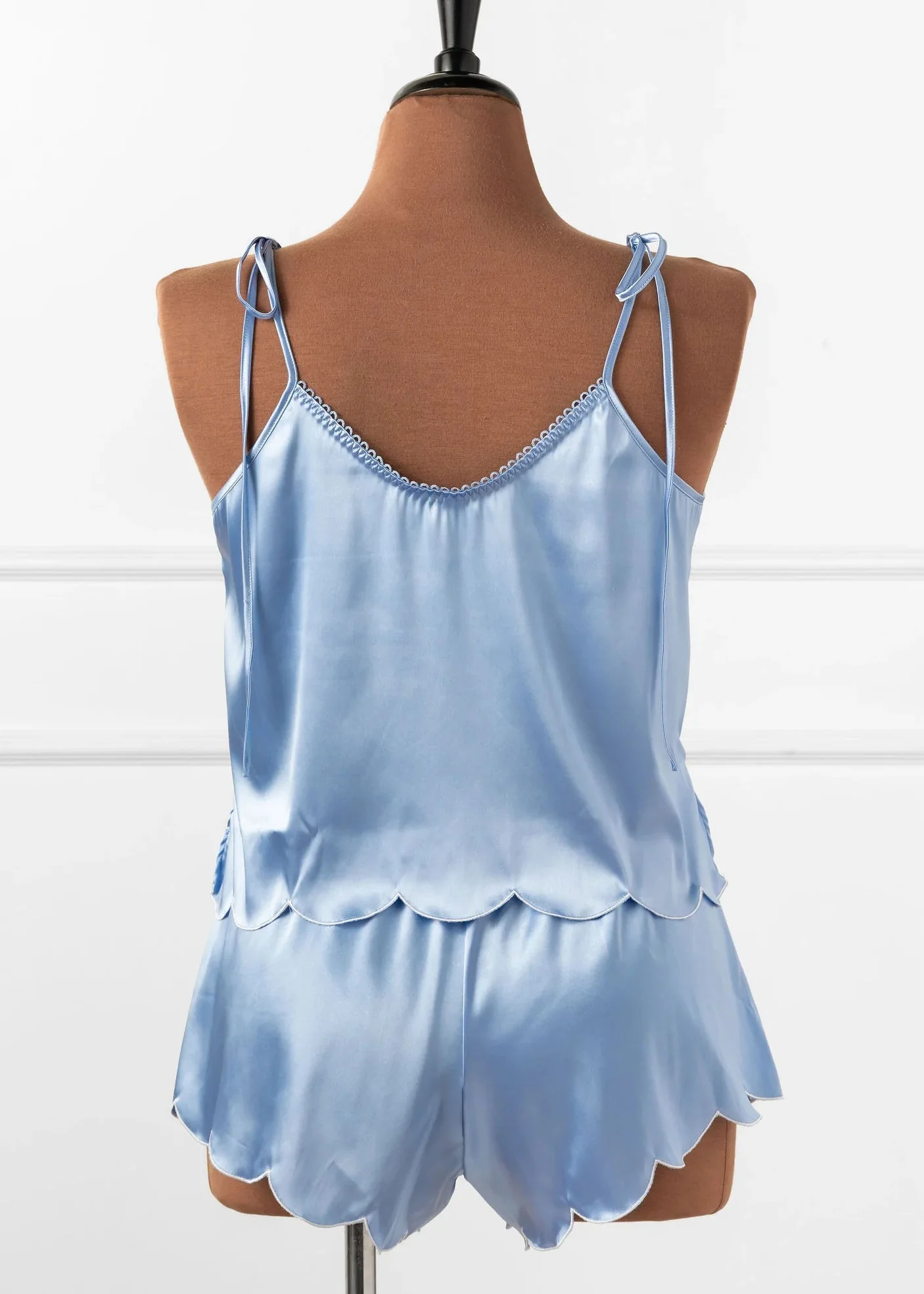Scalloped Embroidered Satin Shorts - Sky Blue - Image 4