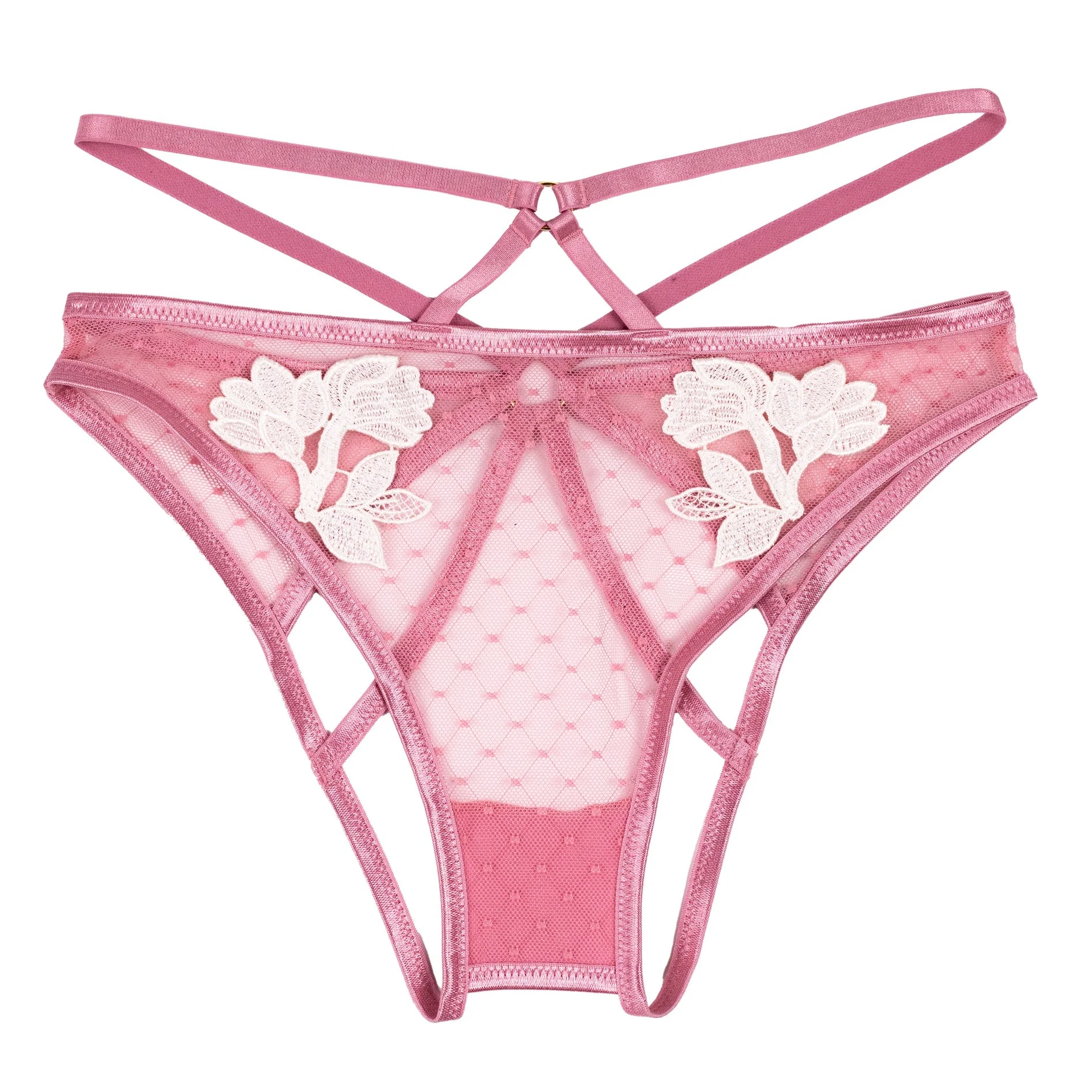 Strappy Appliqué Ouvert Panty - Rose