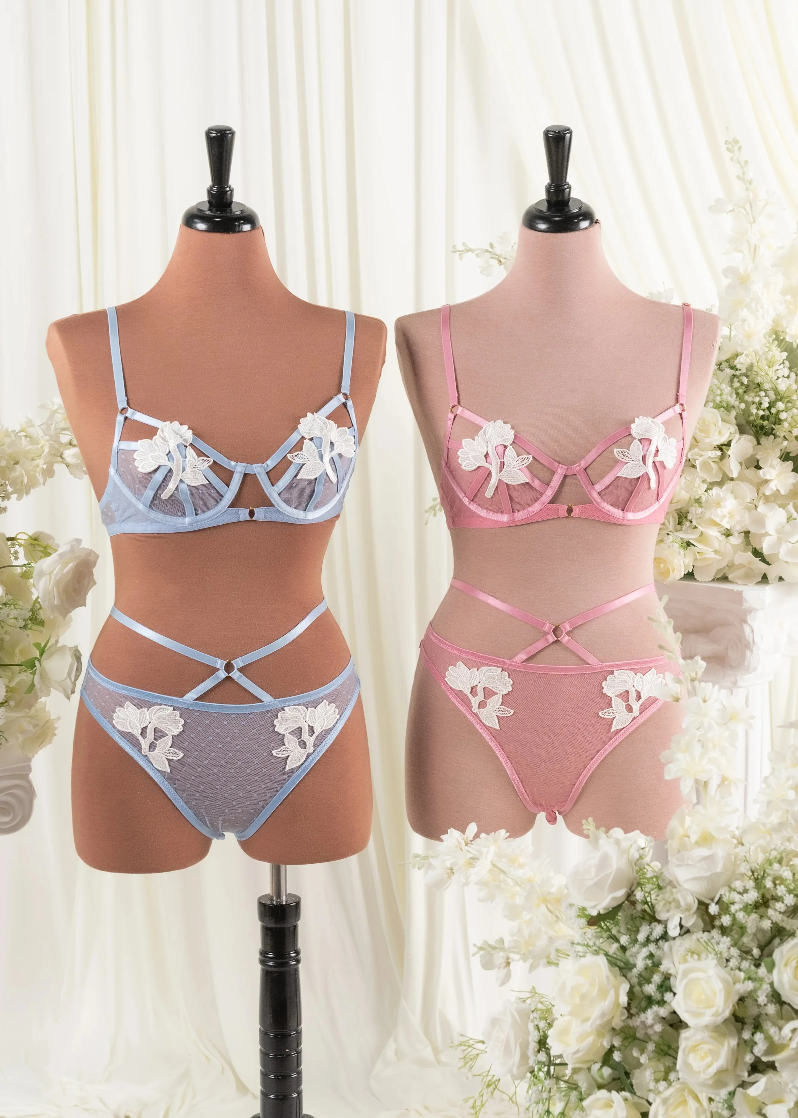 Strappy Appliqué Ouvert Panty - Rose - Image 14