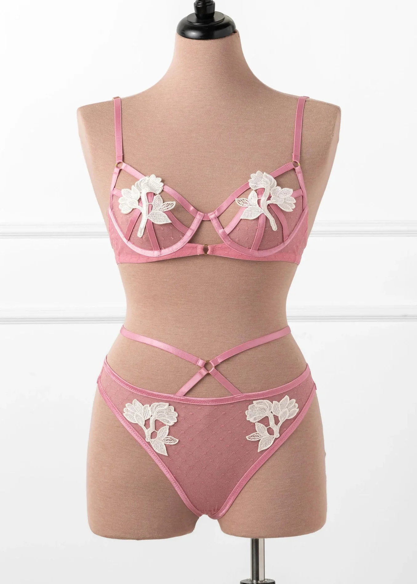Strappy Appliqué Ouvert Panty - Rose - Image 2