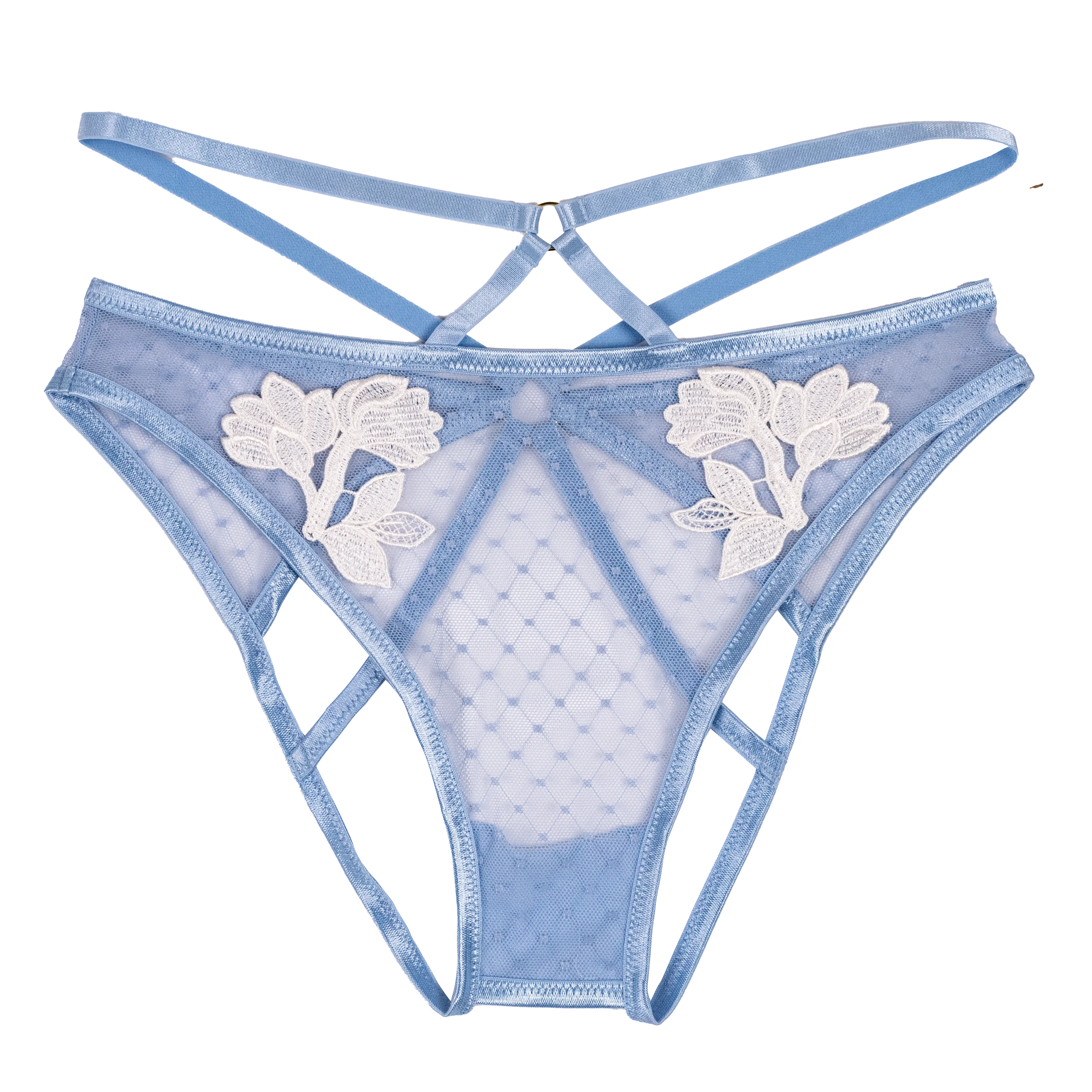 Strappy Appliqué Ouvert Panty - Sky Blue