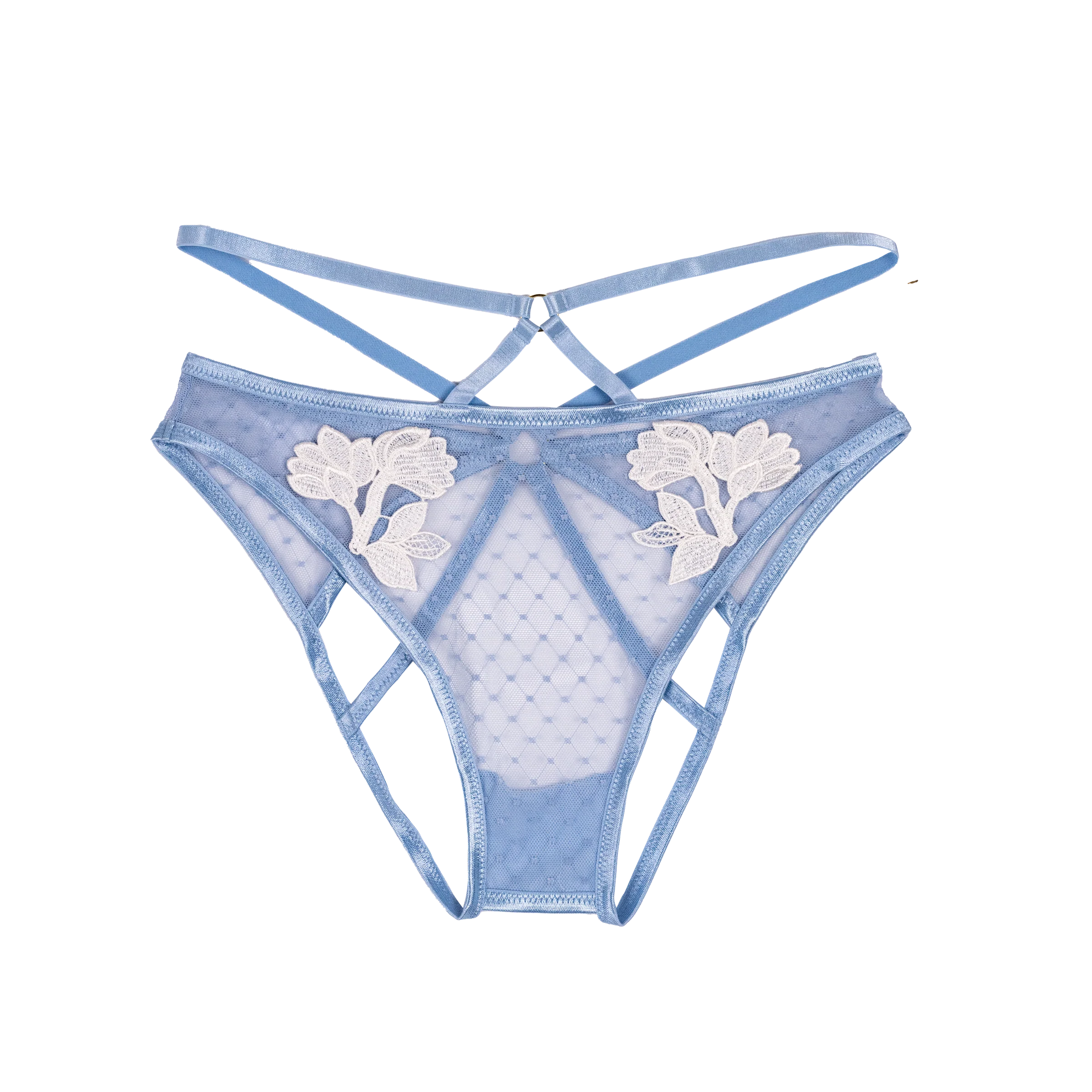Strappy Appliqué Ouvert Panty - Sky Blue - Image 10