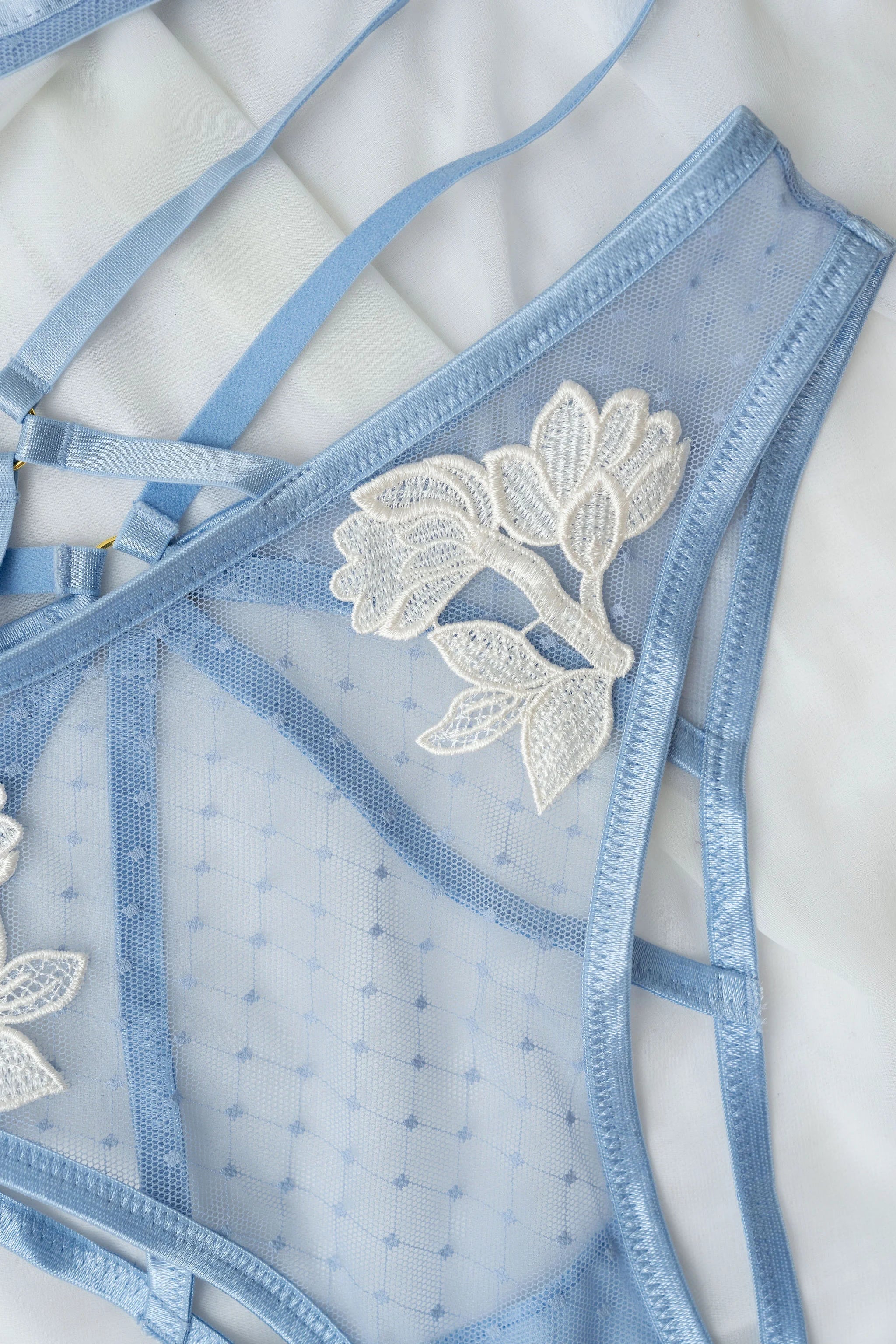 Strappy Appliqué Ouvert Panty - Sky Blue - Image 15