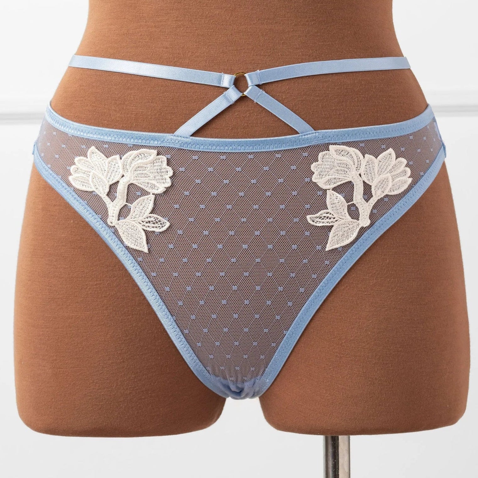 Strappy Appliqué Ouvert Panty - Sky Blue - Image 2