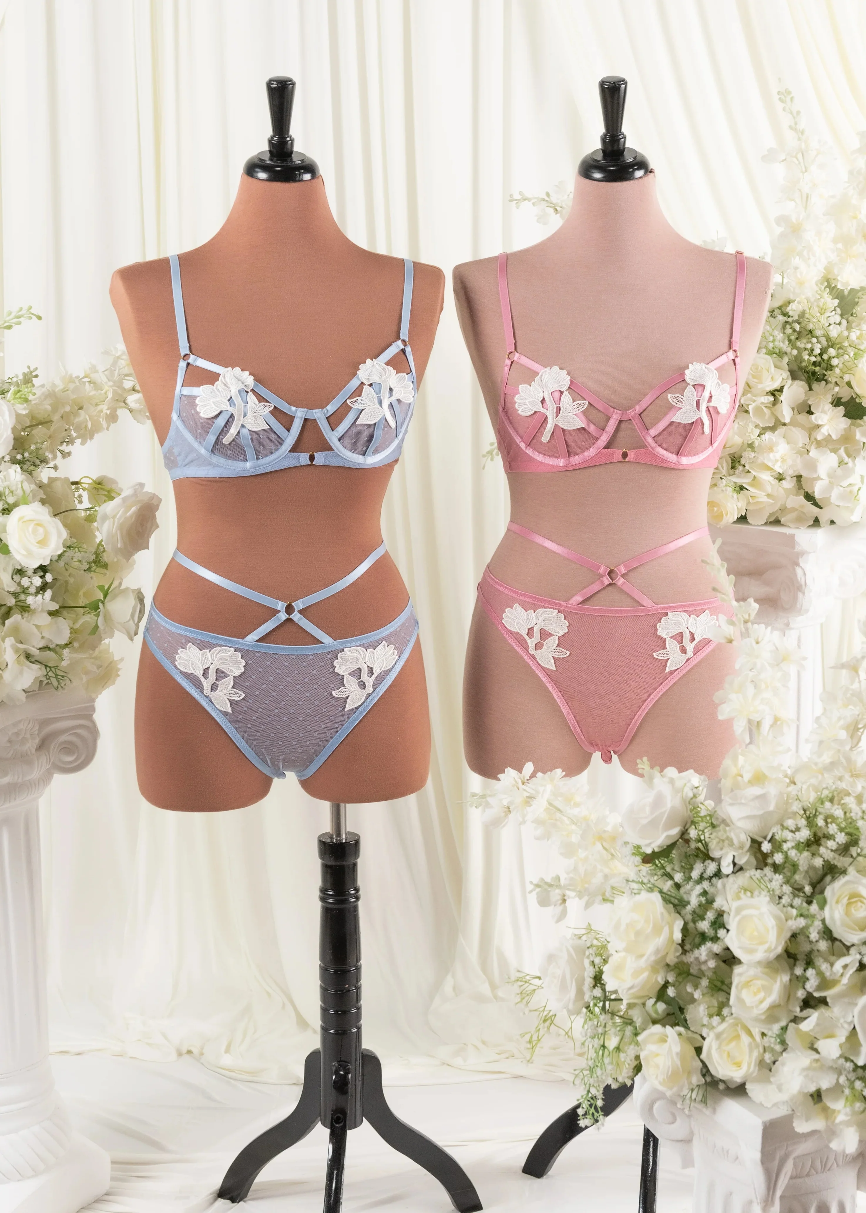Strappy Appliqué Ouvert Panty - Sky Blue - Image 20