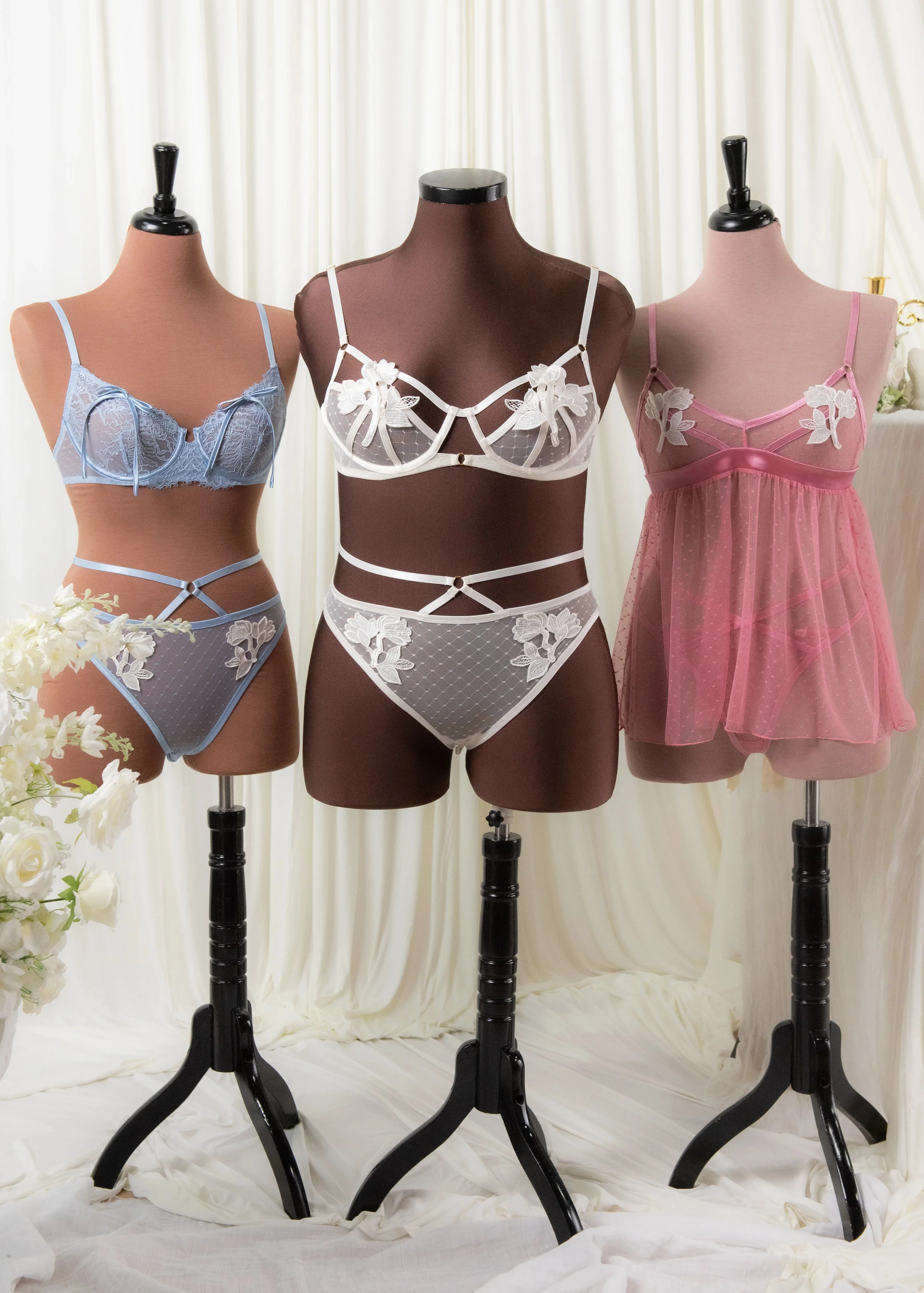 Strappy Appliqué Ouvert Panty - Sky Blue - Image 21