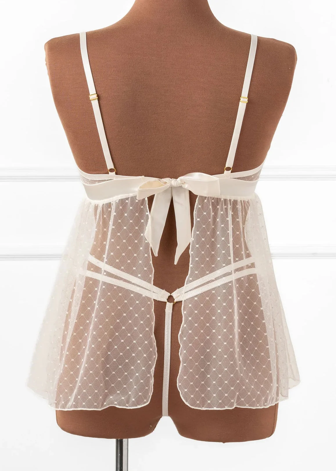 Strappy Diamond Mesh Thong - Pearl - Image 11
