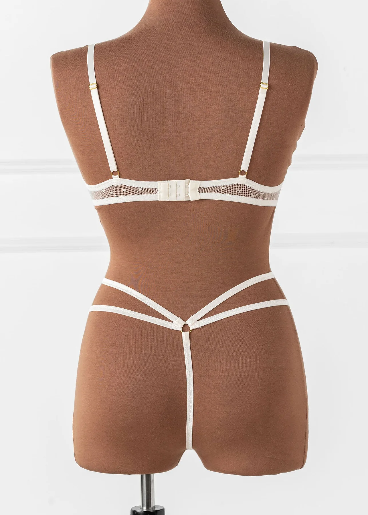 Strappy Diamond Mesh Thong - Pearl - Image 3