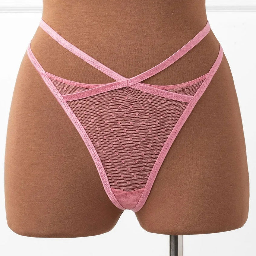 Strappy Diamond Mesh Thong - Rose