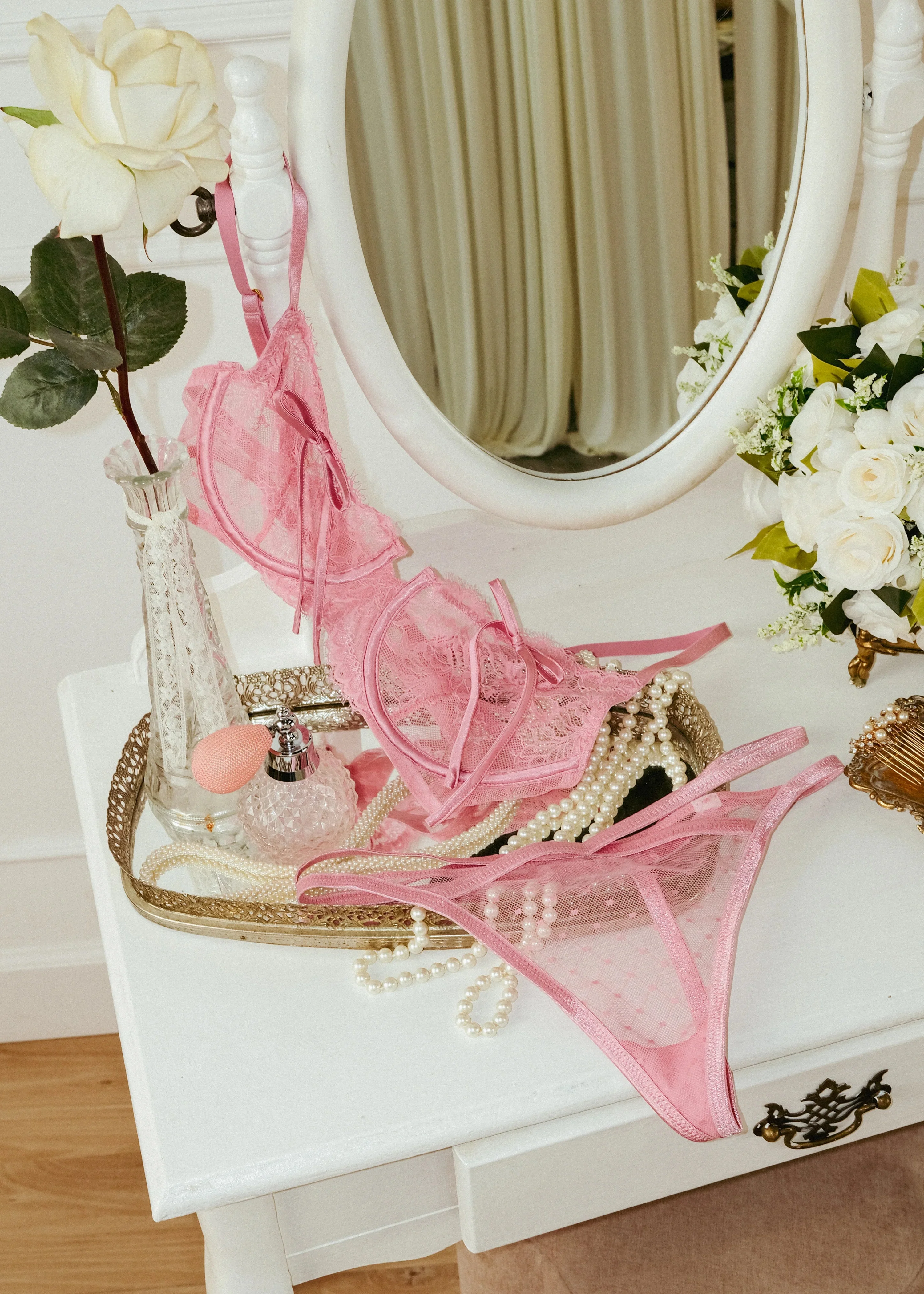 Strappy Diamond Mesh Thong - Rose - Image 14