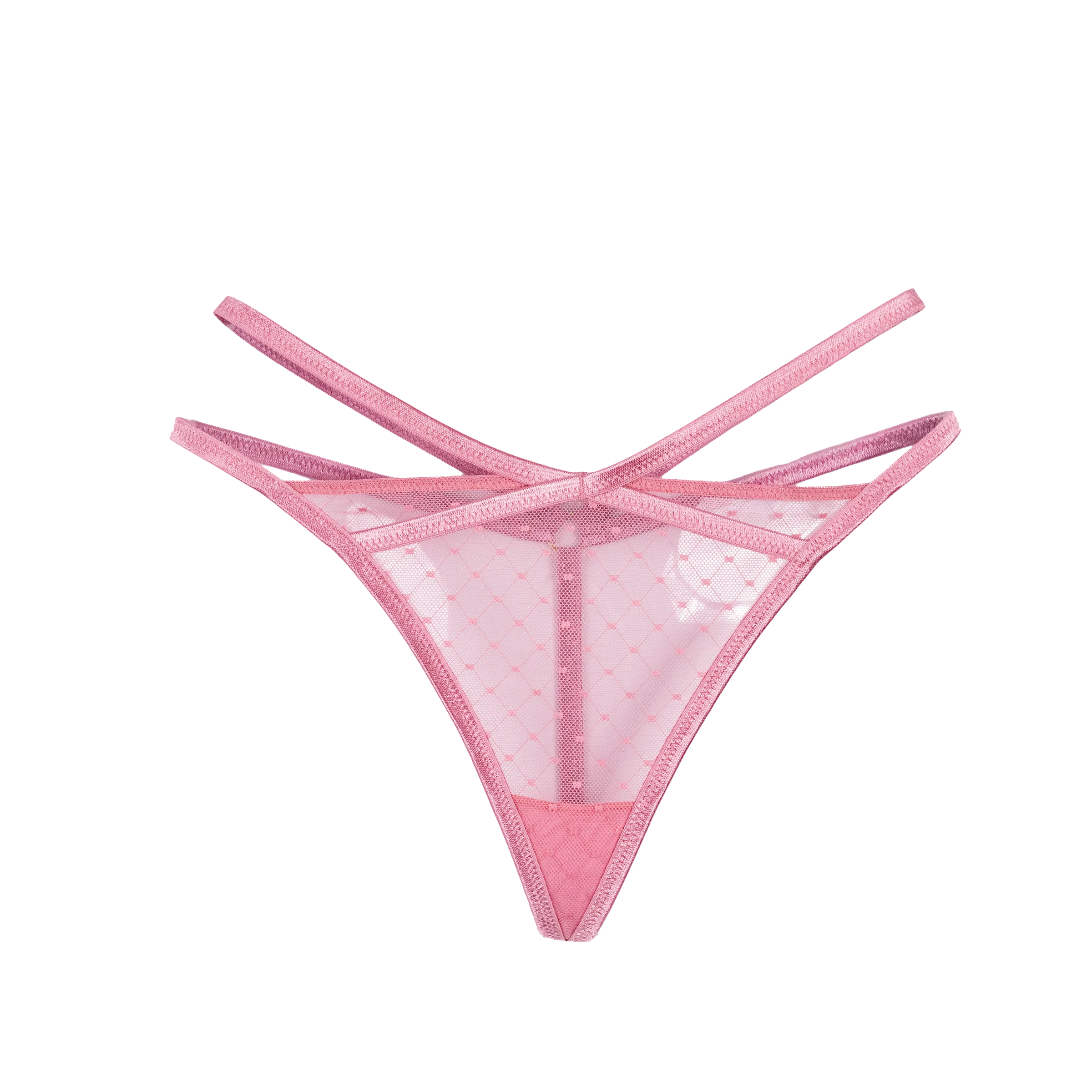 Strappy Diamond Mesh Thong - Rose - Image 16