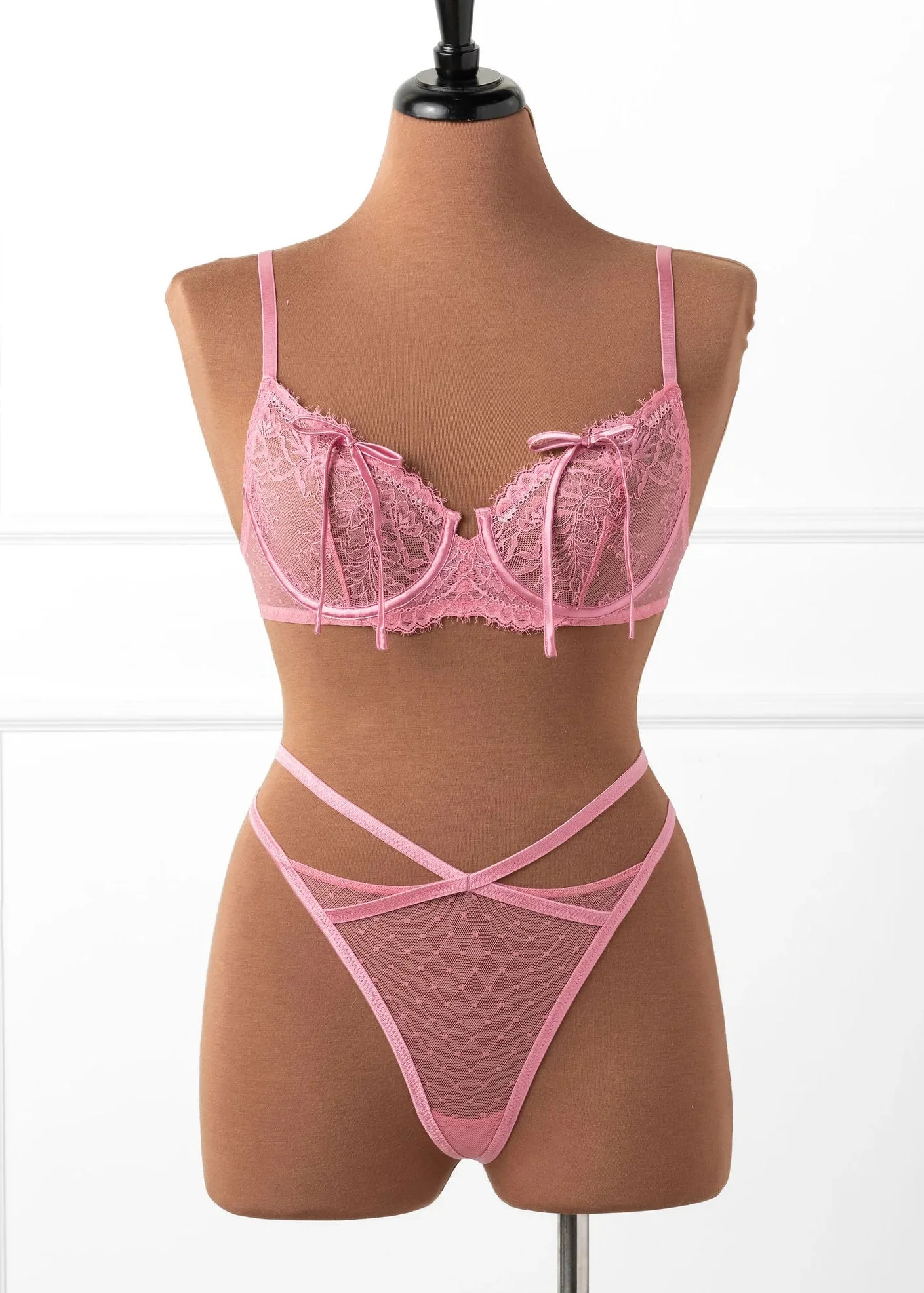 Strappy Diamond Mesh Thong - Rose - Image 2