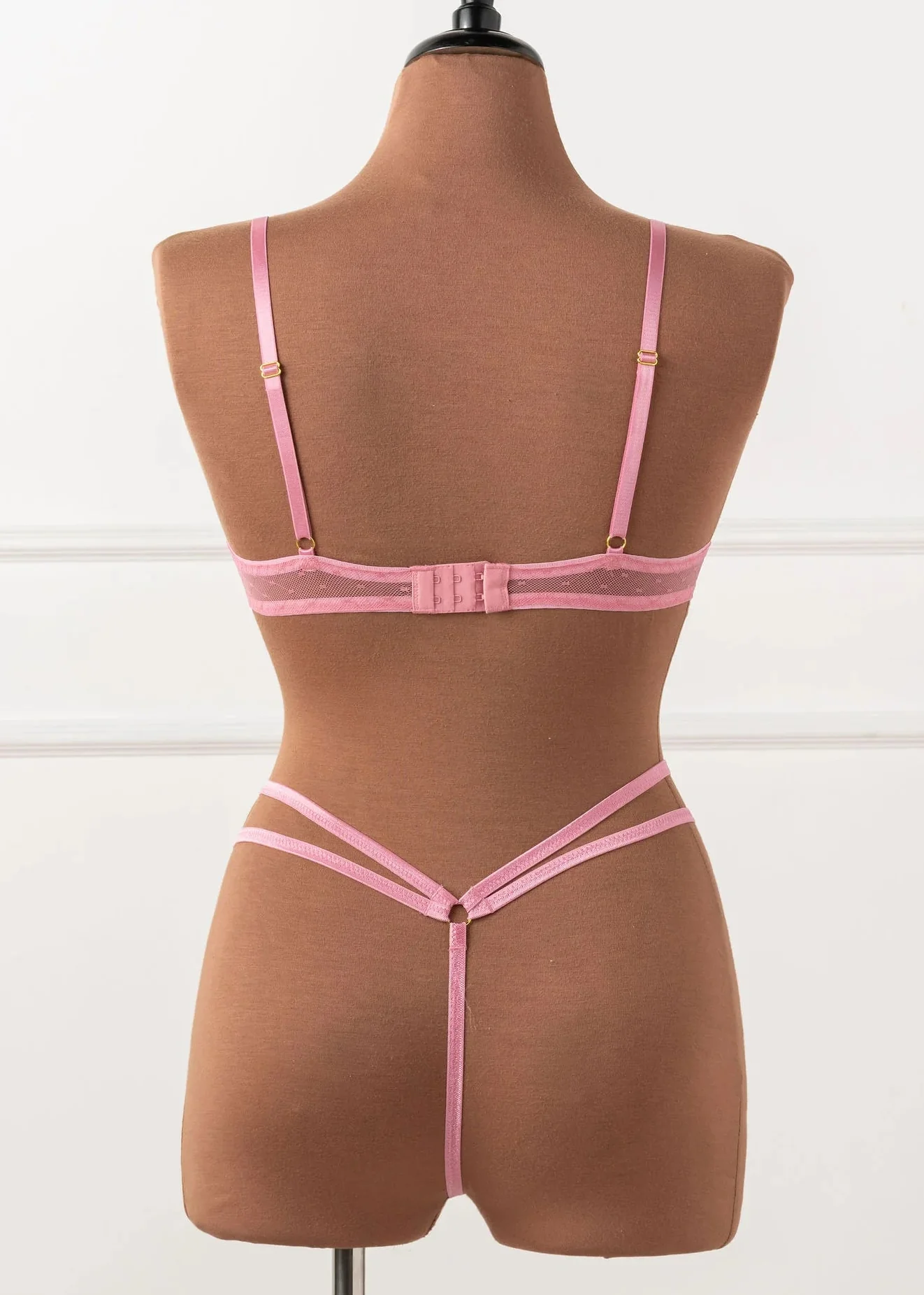 Strappy Diamond Mesh Thong - Rose - Image 3