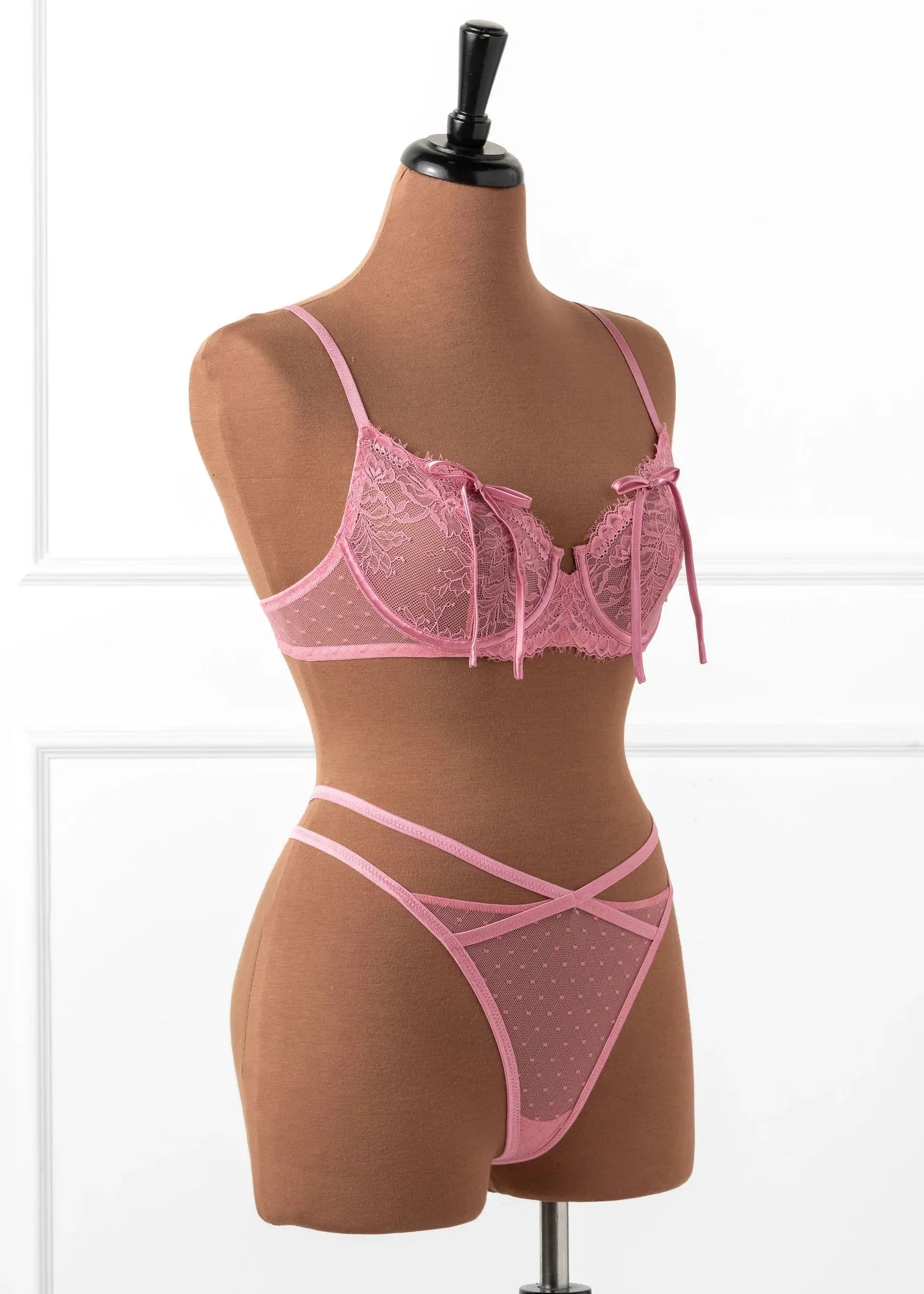 Strappy Diamond Mesh Thong - Rose - Image 4